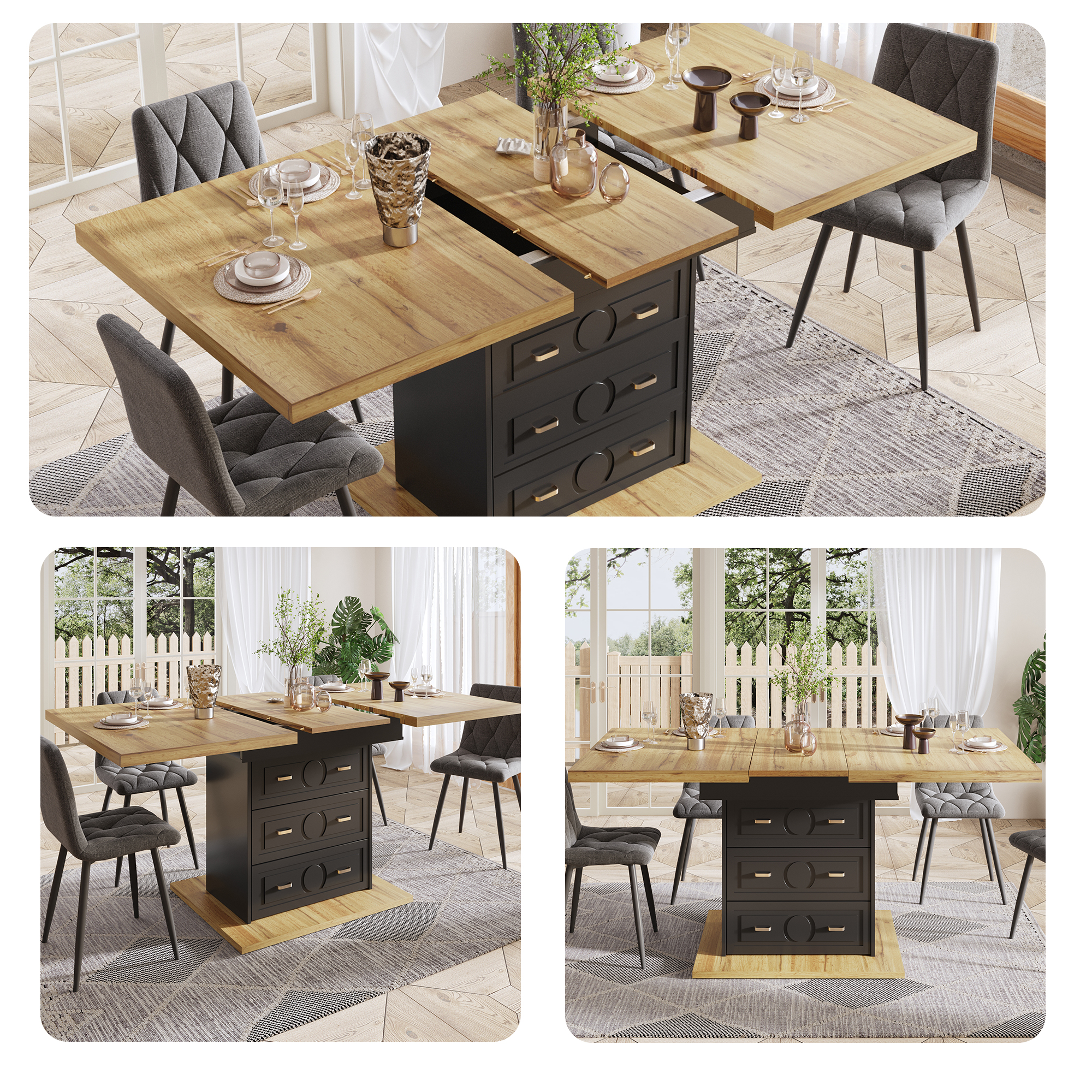 Extendable Dining Table - Wooden 110-140 X 80 X 75 Cm - For Kitchen, Room — image 2
