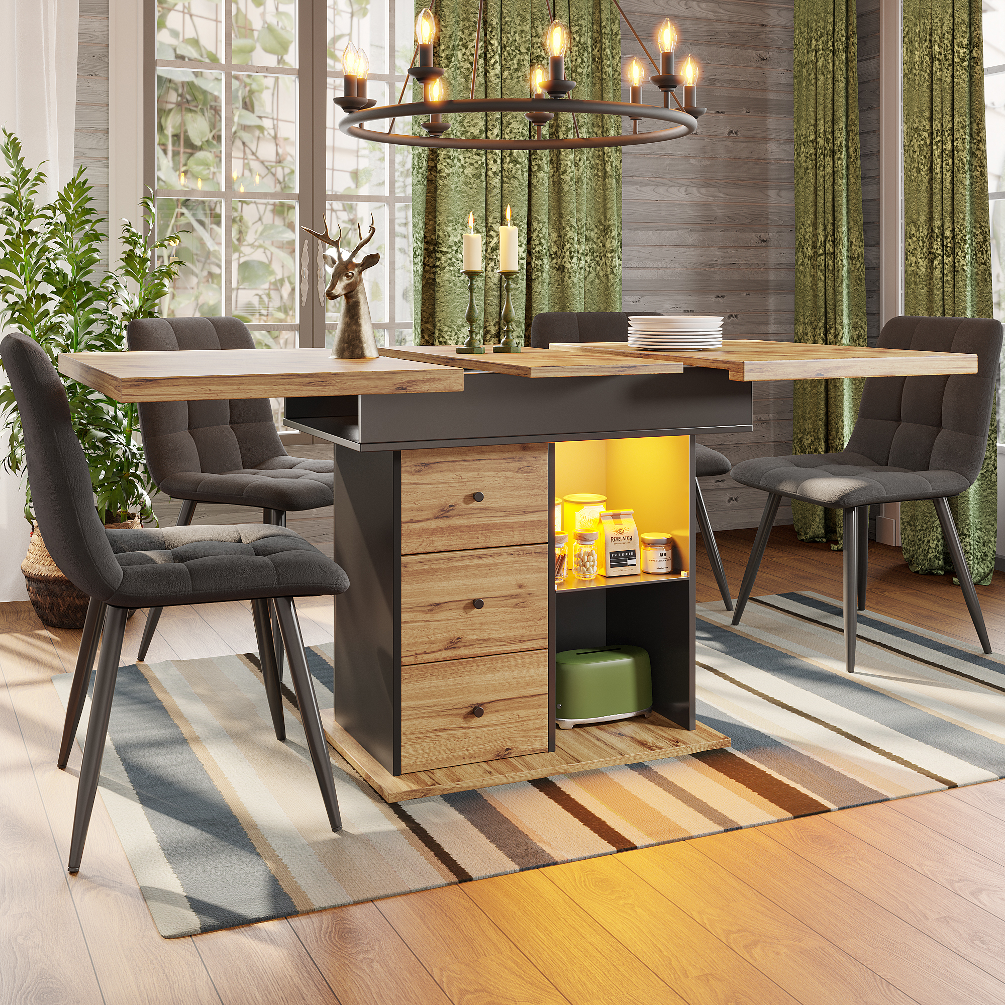 Telescopic Dining Table  110 140 X 80 Cm, Foldable Kitchen Table For 4 -6 People, Extendable Dining Table, Space Saving Kitchen Table, For Kitchen And