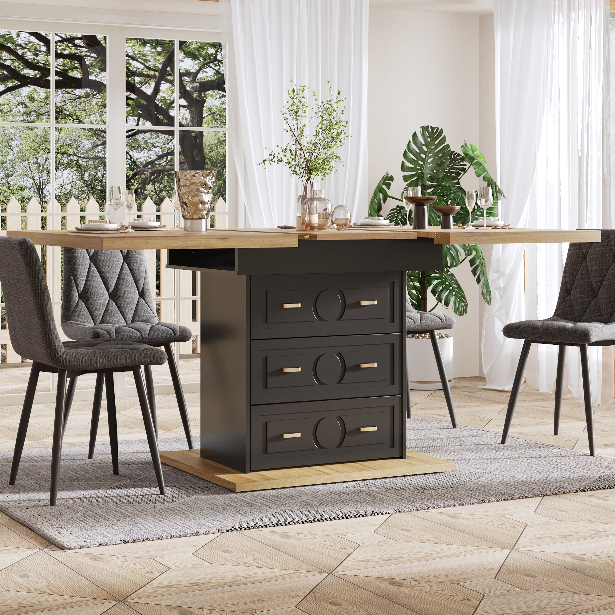 Extendable Dining Table - Wooden 110-140 X 80 X 75 Cm - For Kitchen, Room — image 4