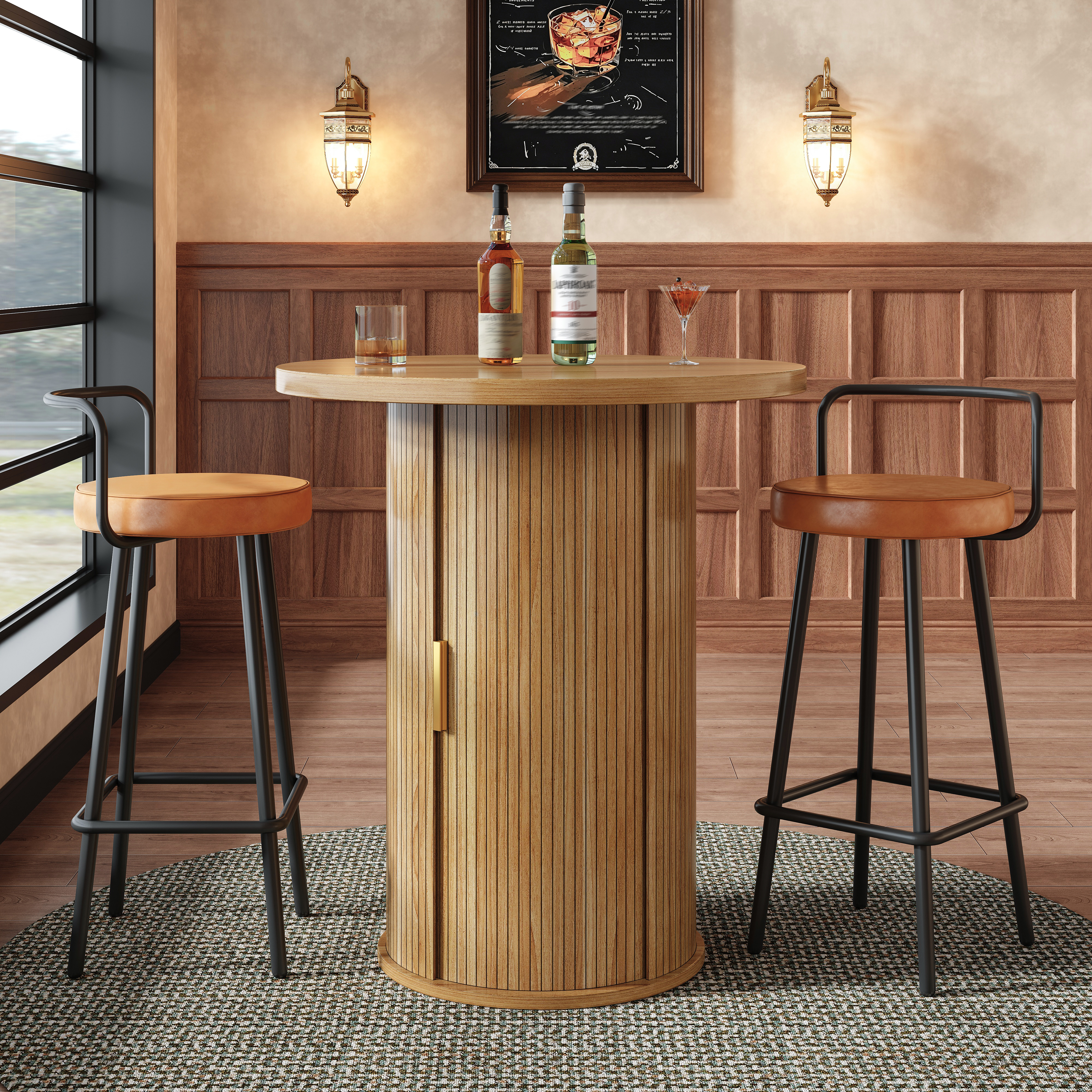 Round Bar Table With Storage, 91.6cm High Standing Cabinet, MDF Wood Look, Load — image 5