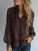 Vintage-Inspired Sheer Bohemian Lace Blouse view 1