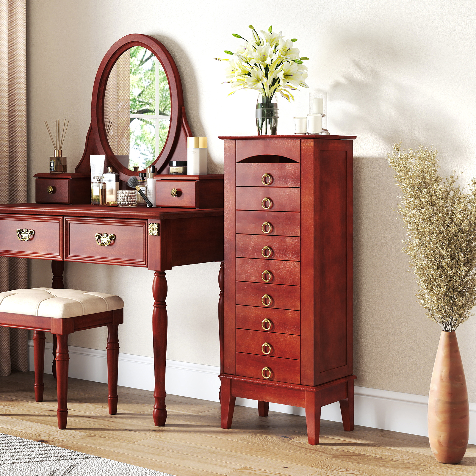 Large Capacity Jewelry Storage Cabinet With 9 Drawers