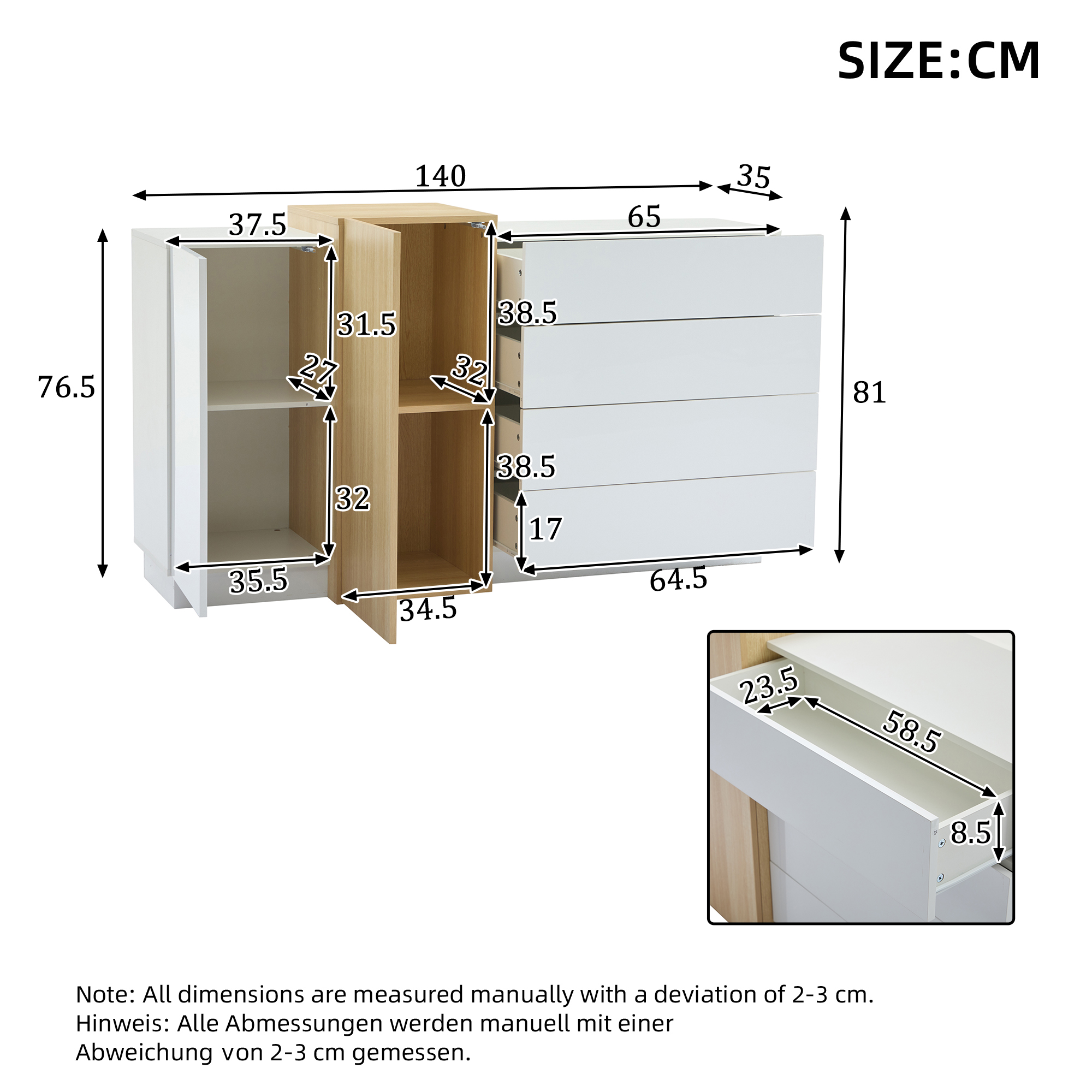 White High-Gloss Sideboard Cupboard With 4 Drawers, Modern Dining Room Large — image 4