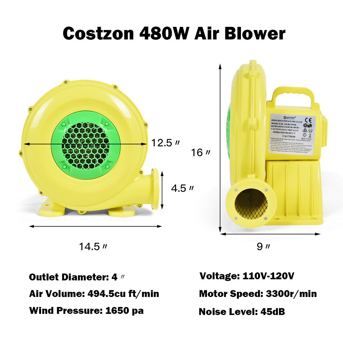 480 W 0.6 HP Air Blower Pump Fan For Inflatable Bounce House