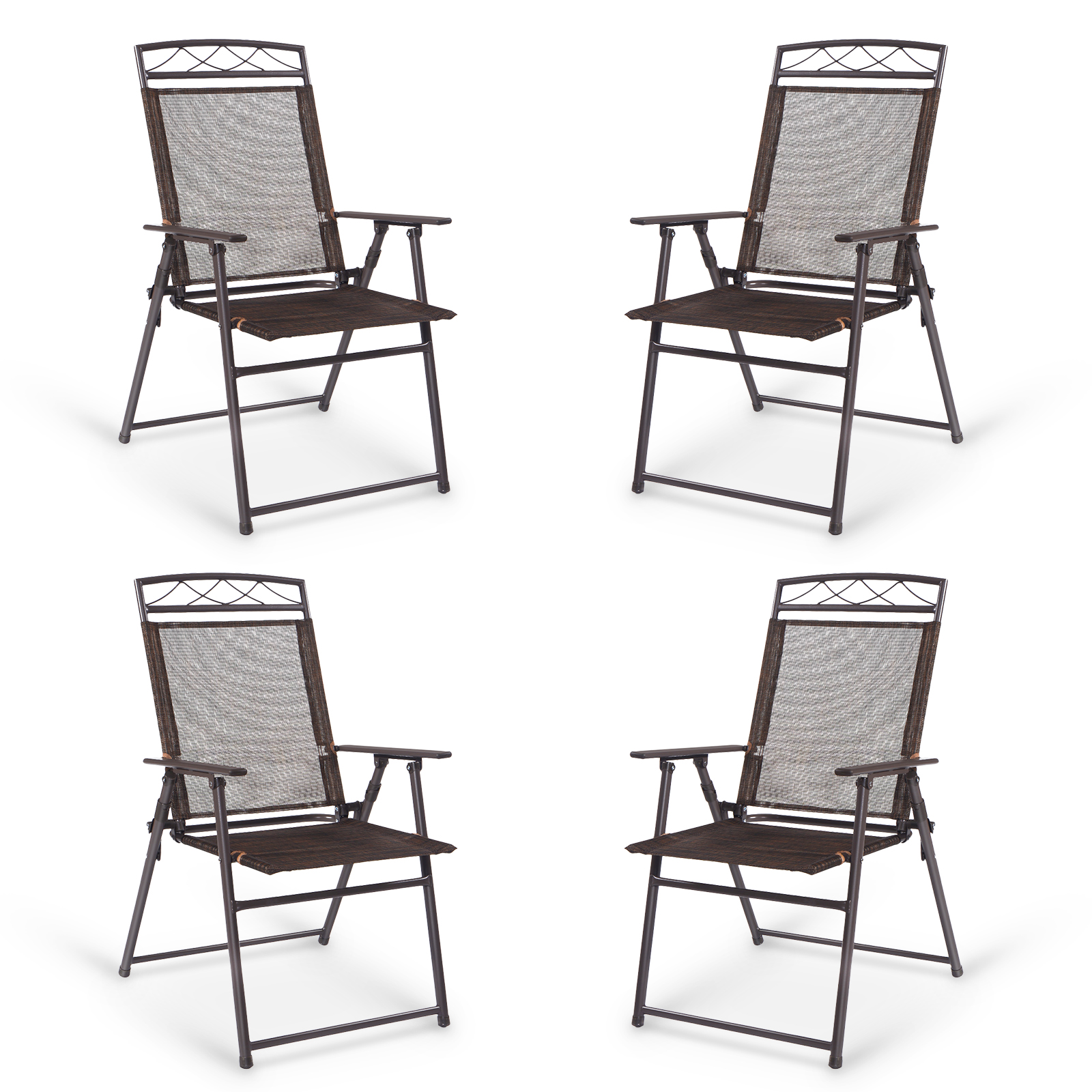 Set Of 4 Patio Folding Sling Chairs Steel Camping Deck — foto 4
