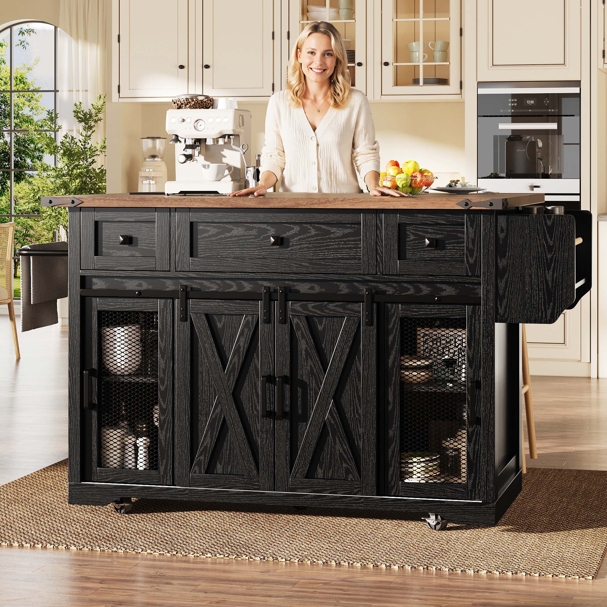 Kitchen Island Trolley With Extendable Worktop And Power Connection, 91cm — image 3