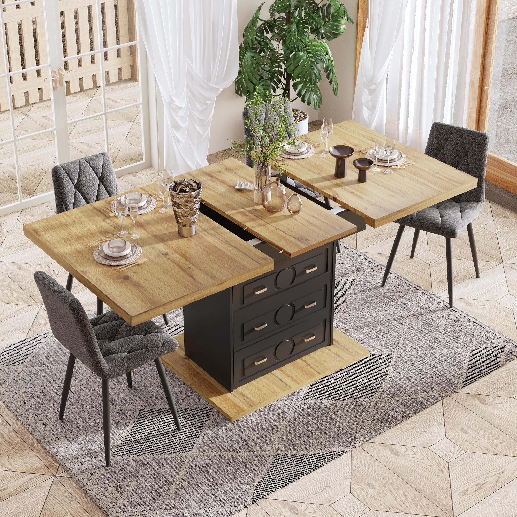 Extendable Dining Table - Wooden 110-140 X 80 X 75 Cm - For Kitchen, Room — image 5
