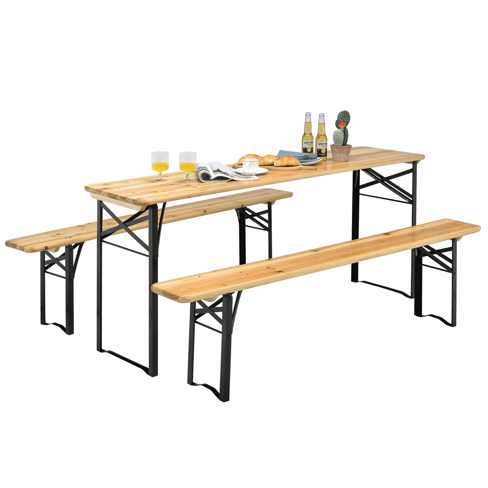Folding Wooden Picnic Table Bench Set
