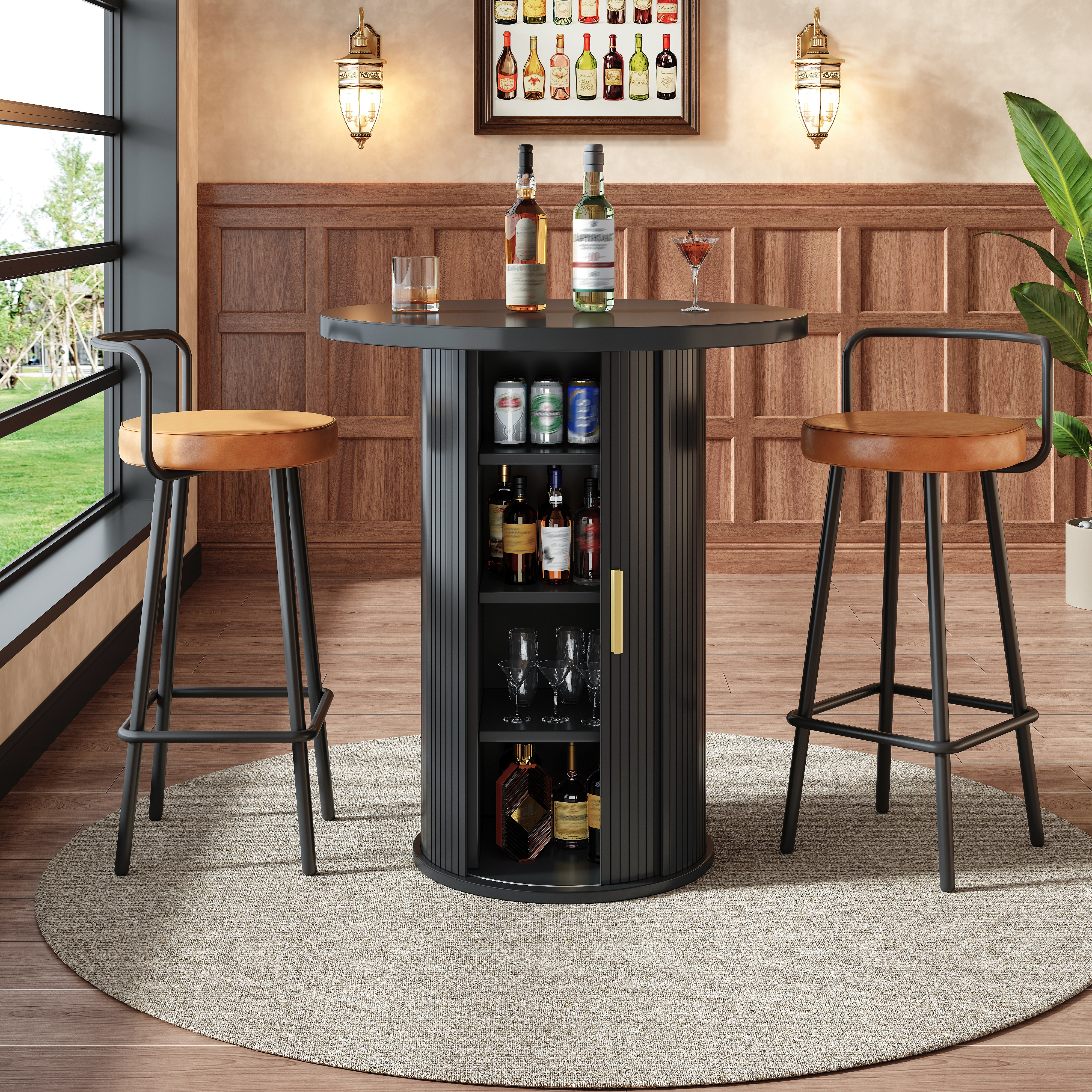 Round Bar Table With Storage, 91.6cm High Standing Cabinet, MDF Wood Look, Load — image 4