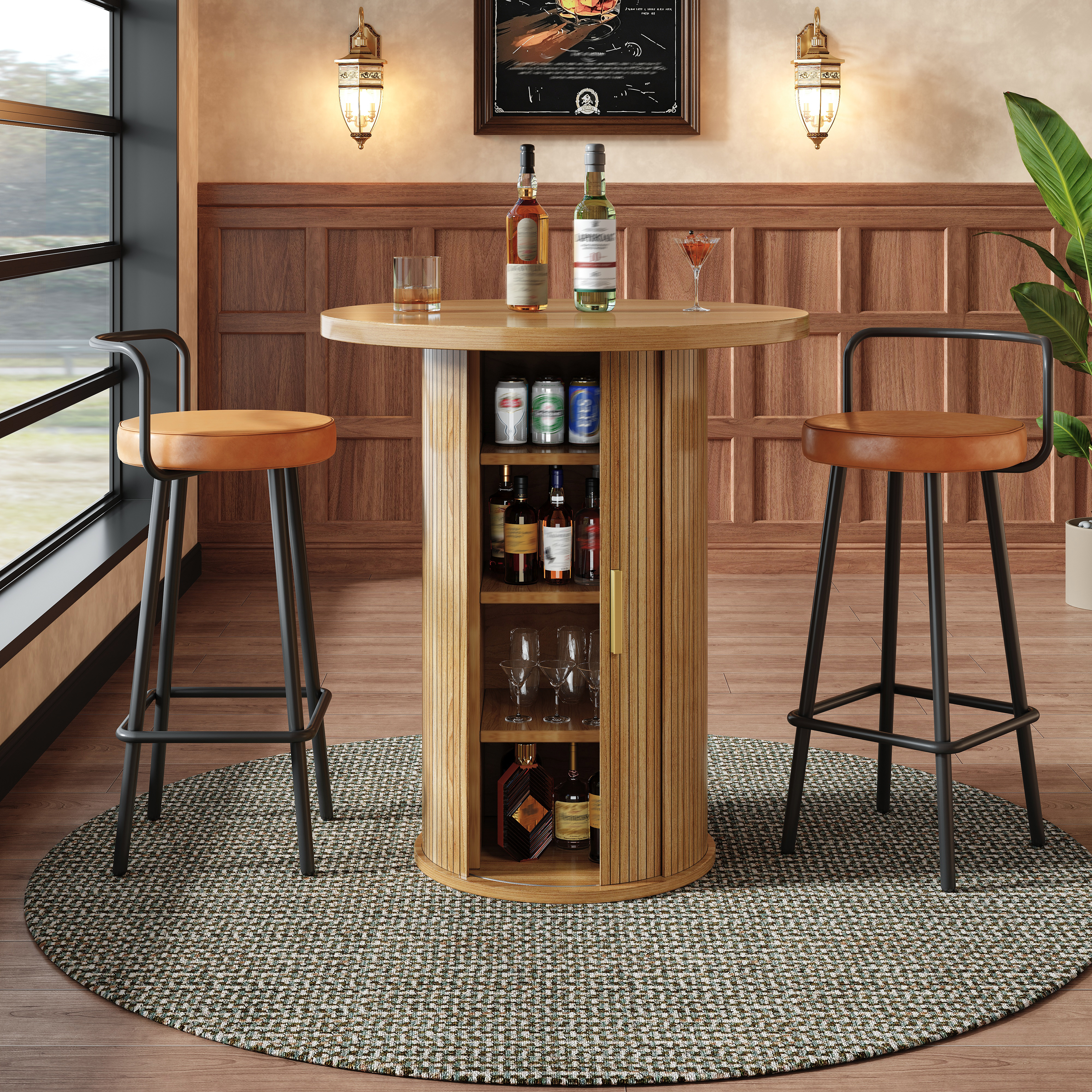 Round Bar Table With Storage, 91.6cm High Standing Cabinet, MDF Wood Look, Load — image 3