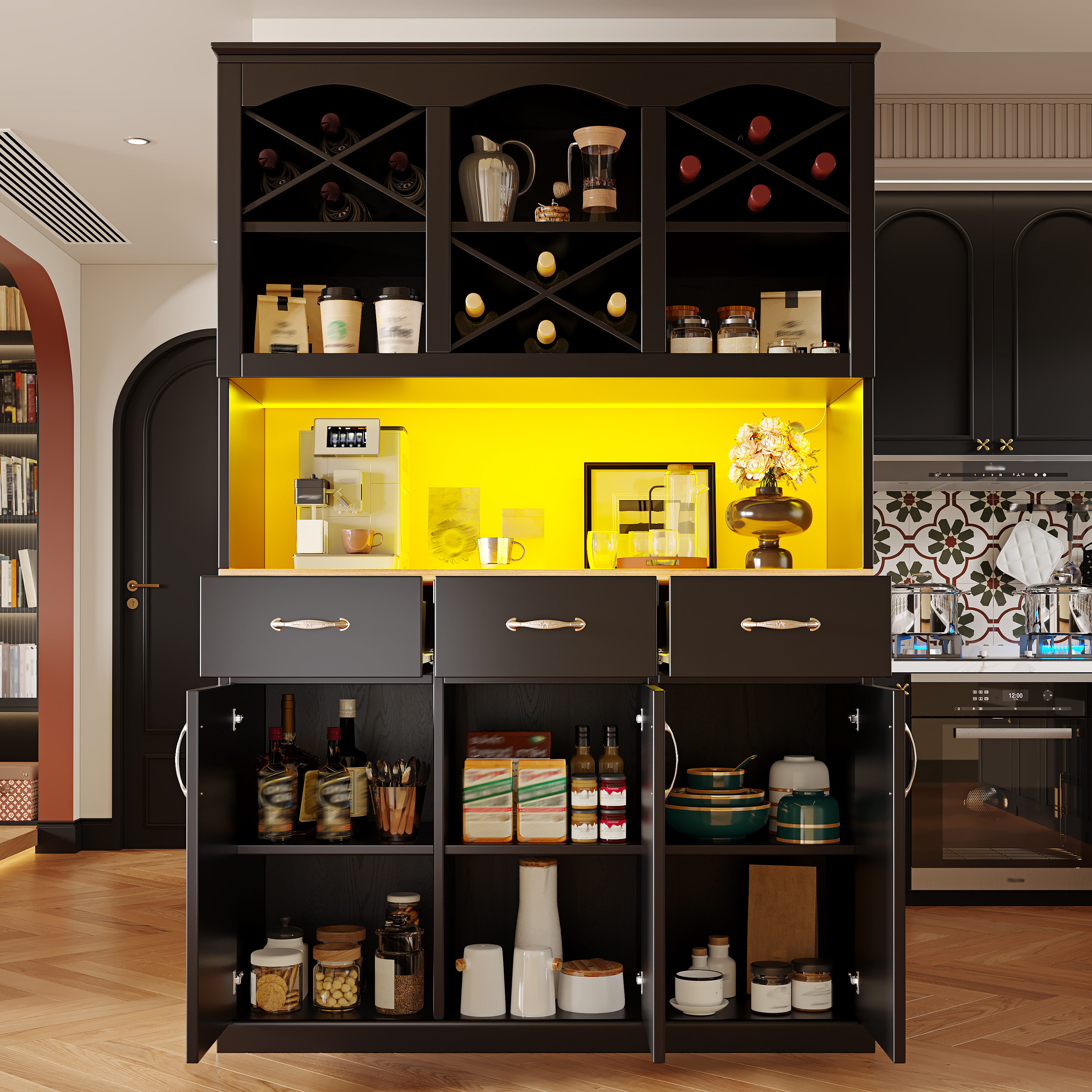 Kitchen Cabinet 120 X40 X 180 Cm Tall Buffet, Multi Purpose Snack Storage — image 3