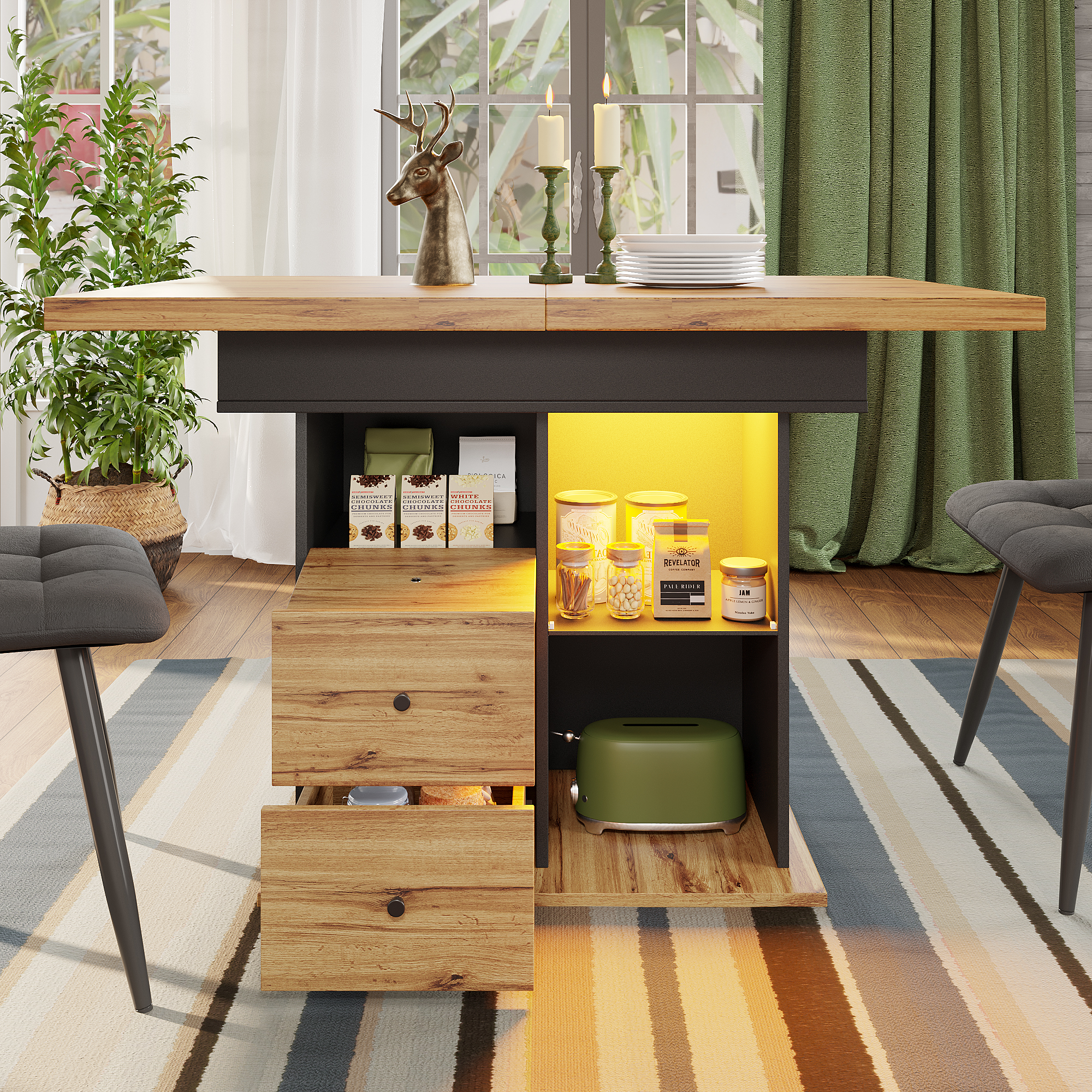 Telescopic Dining Table 110 140 X 80 Cm, Foldable Kitchen For 4 -6 People