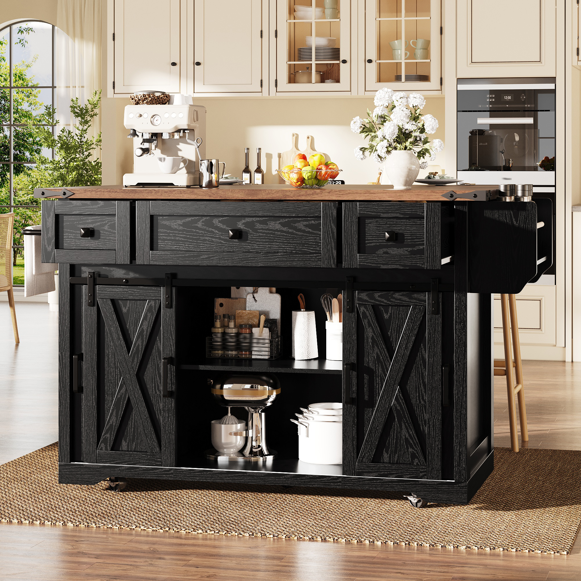 Kitchen Island Trolley With Extendable Worktop And Power Connection, 91cm — image 4