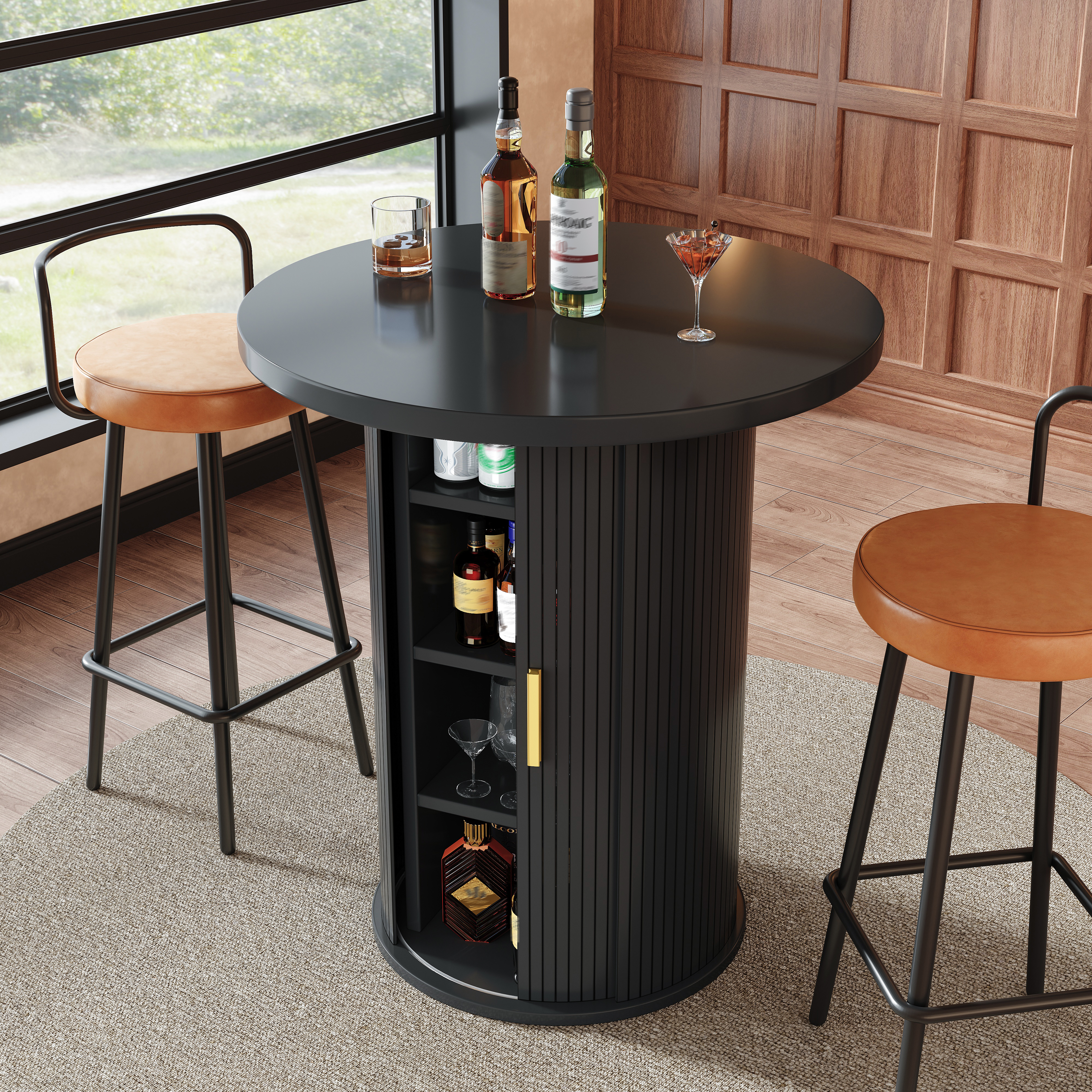 Round Bar Table With Storage, 91.6cm High Standing Cabinet, MDF Wood Look, Load — image 5