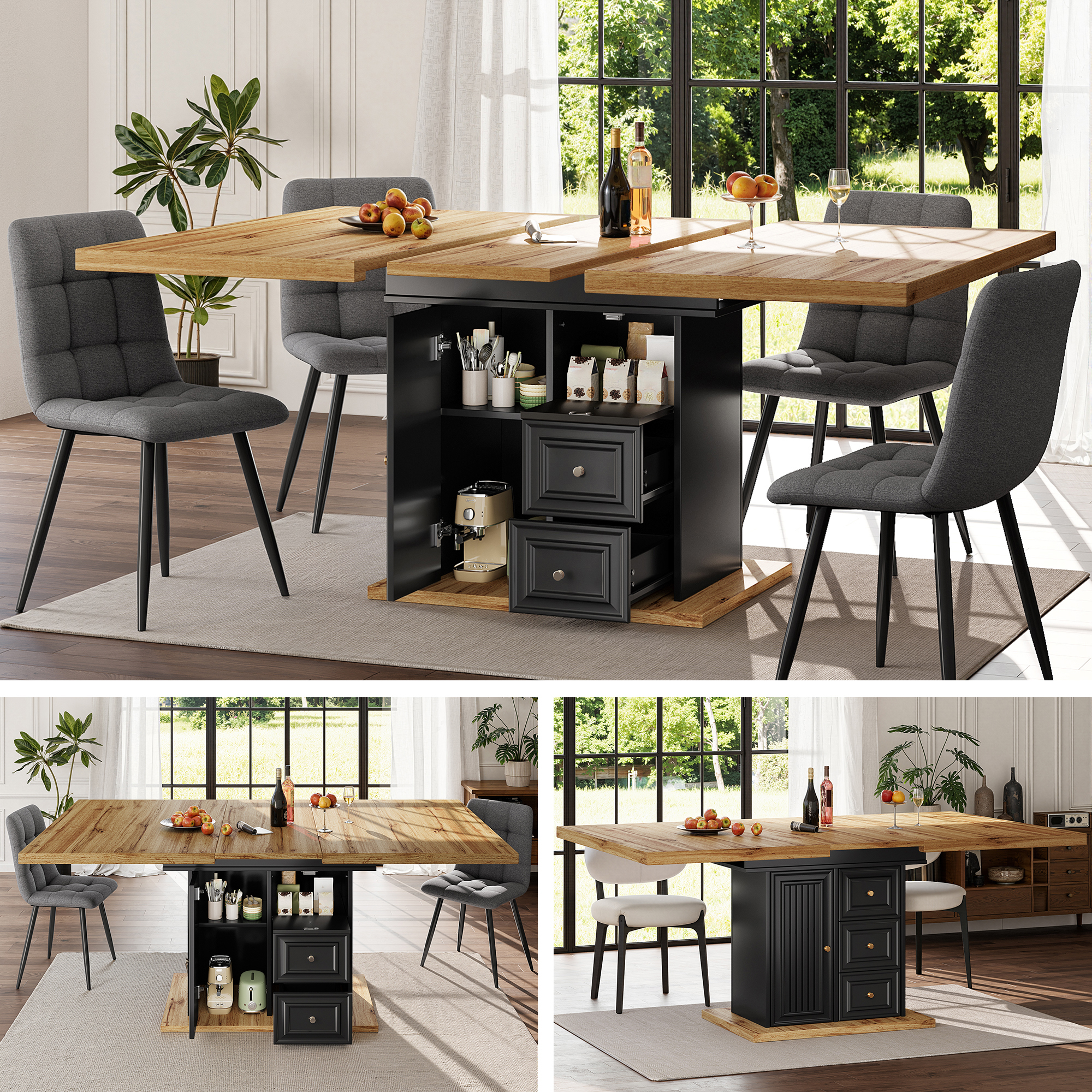 Extendable Dining Table 110 140 X 80 X 75 Cm, Wooden Table For Kitchen & Dining Room - 6 People Dining Table - Dimensions Suitable For Terrace And Gar