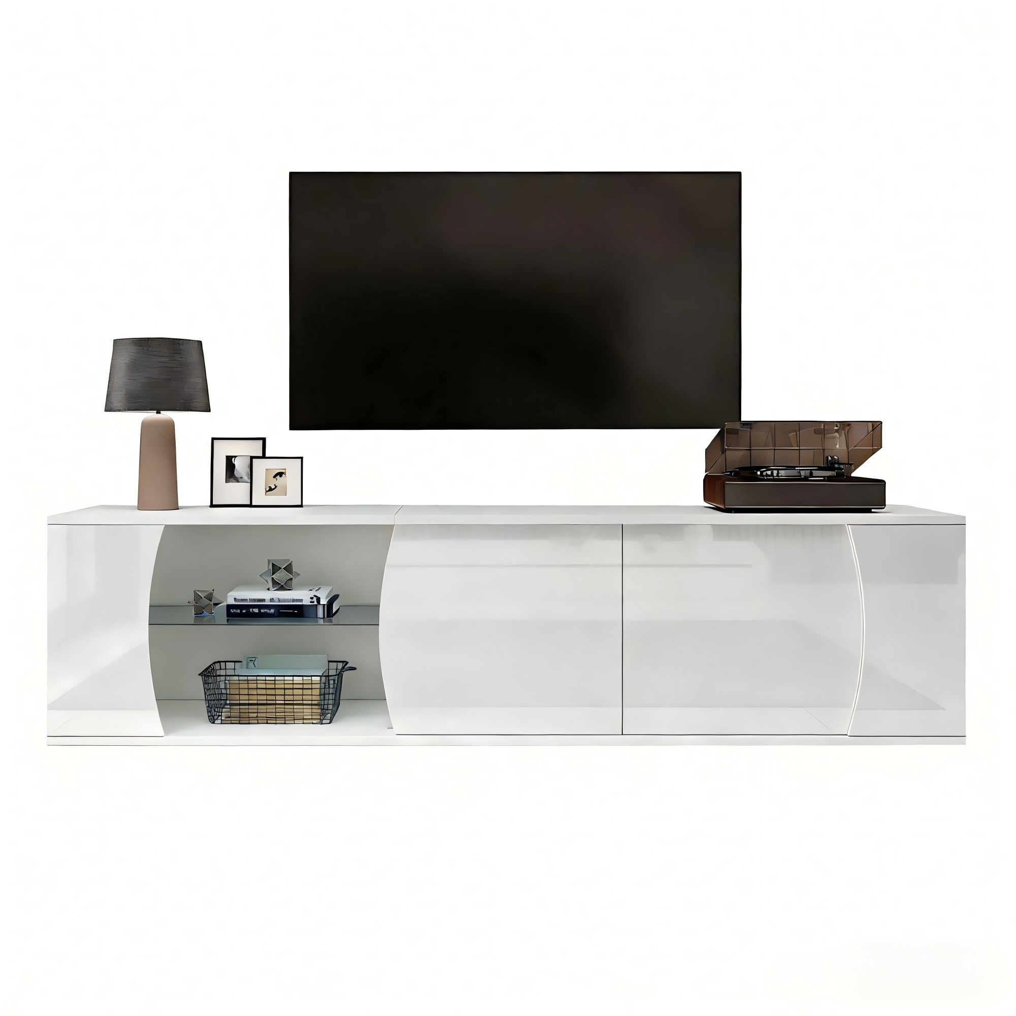 180x40x45cm TV Cabinet, Lowboard With 3 Doors, Tempered Glass High — image 2