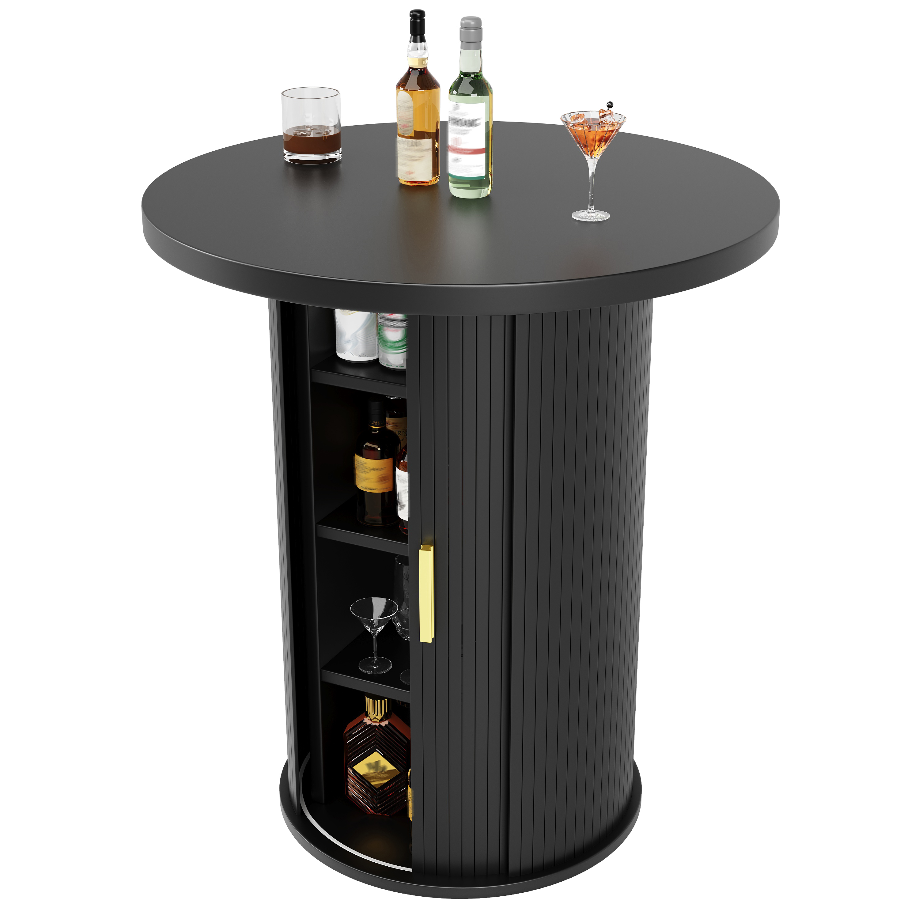 Round Bar Table With Storage, 91.6cm High Standing Cabinet, MDF Wood Look, Load — image 3