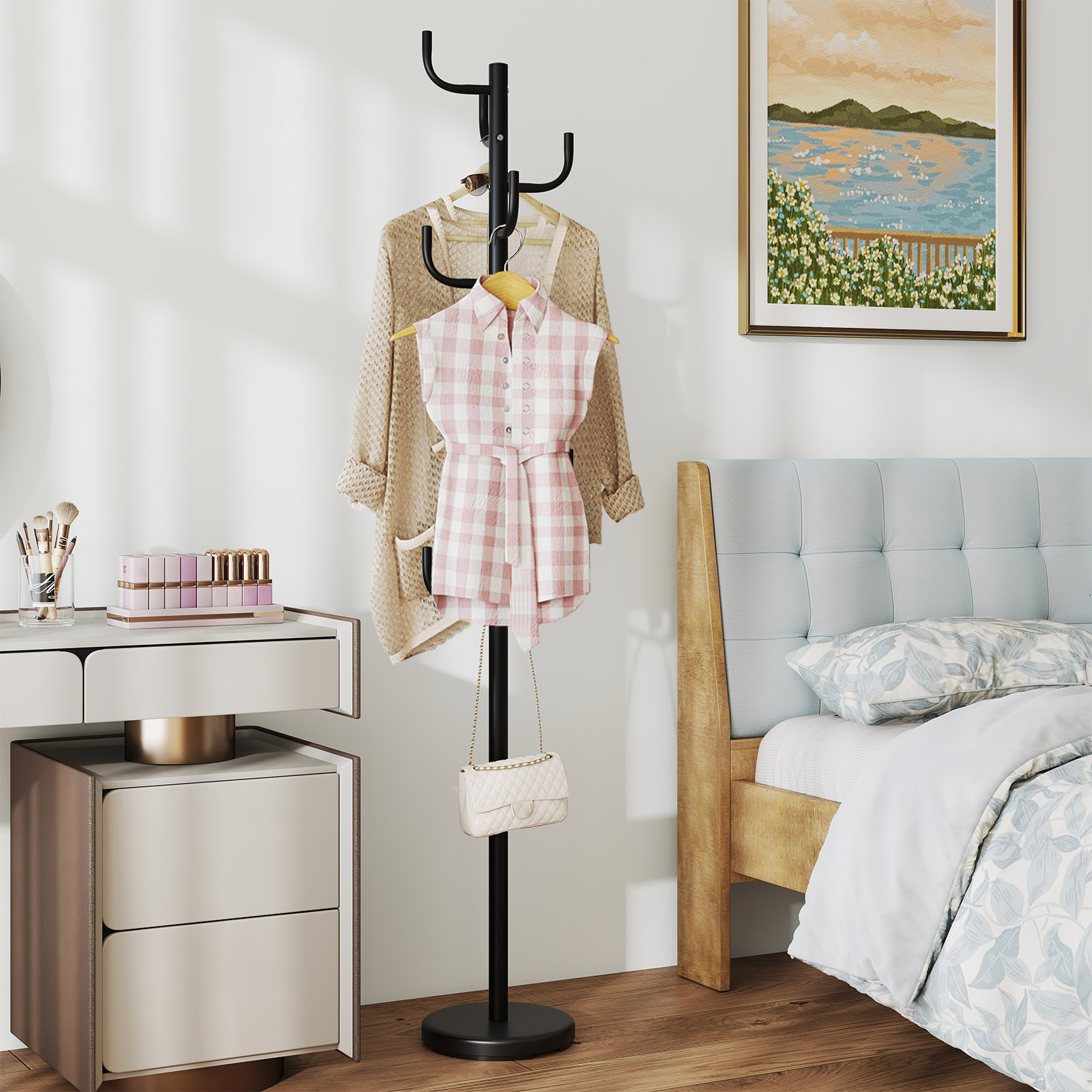 Metal Coat Rack Stand With 8 Sturdy Hooks And Metal Base thumbnail 5