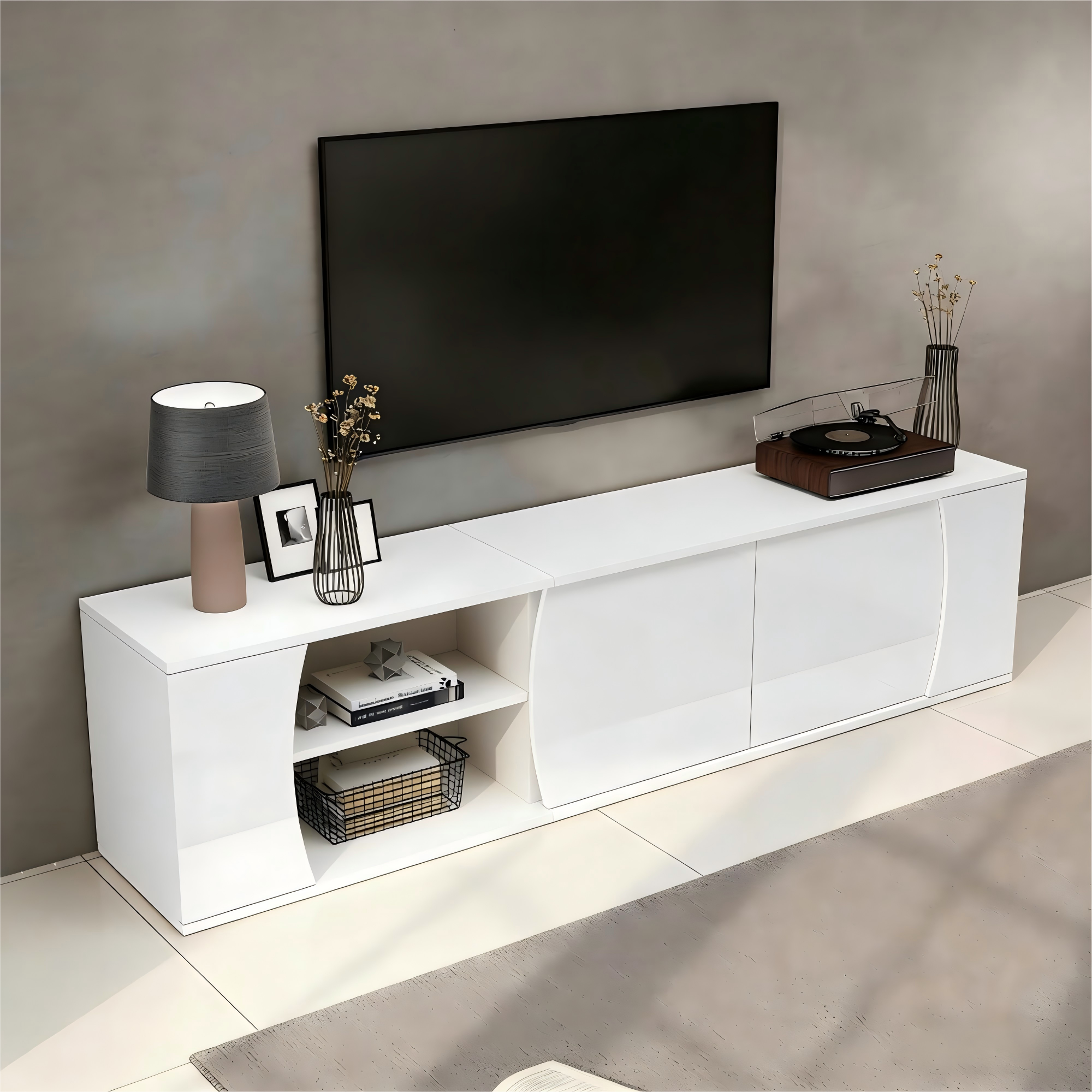 180x40x45cm TV Cabinet, Lowboard With 3 Doors, Tempered Glass High — image 5