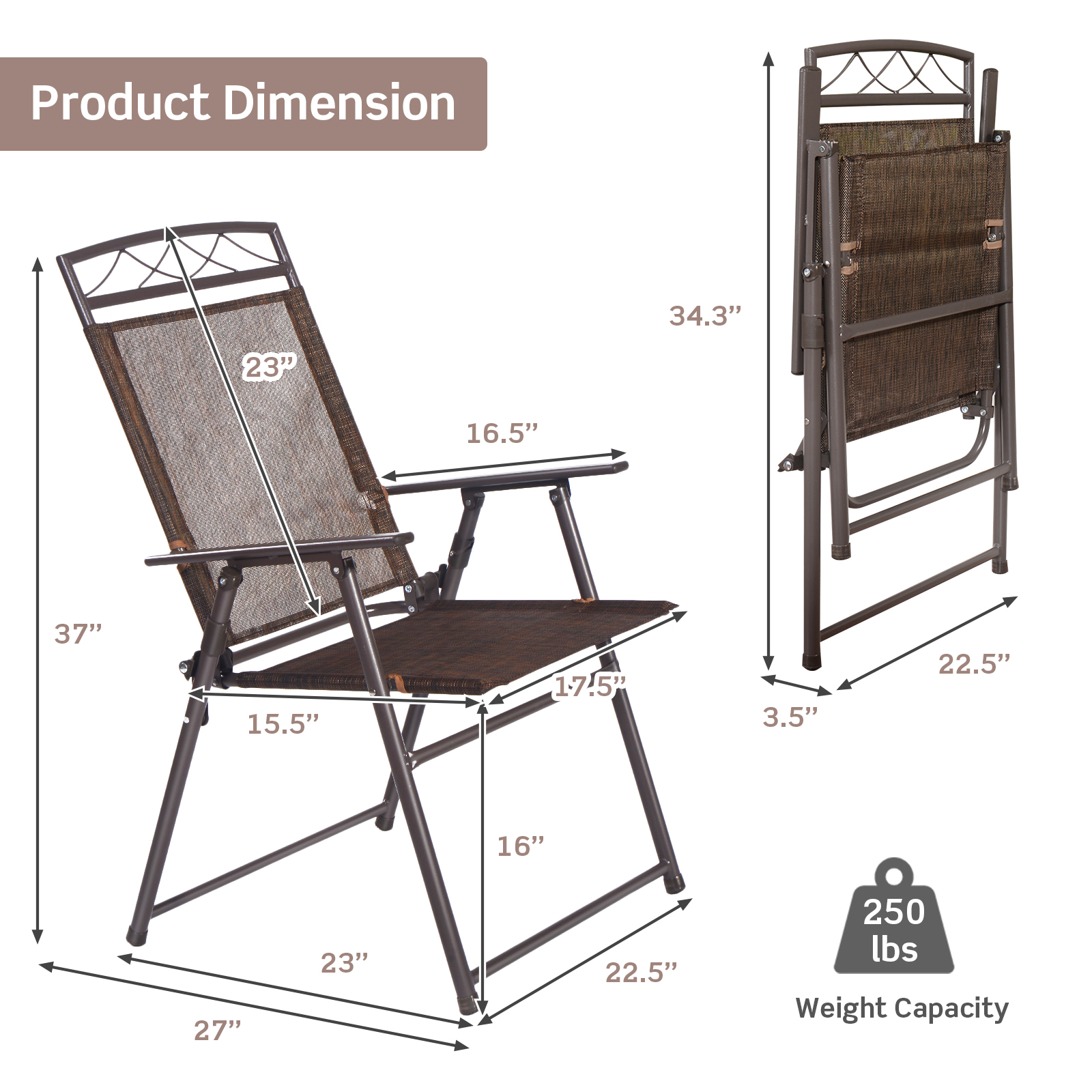 Set Of 4 Patio Folding Sling Chairs Steel Camping Deck — foto 2