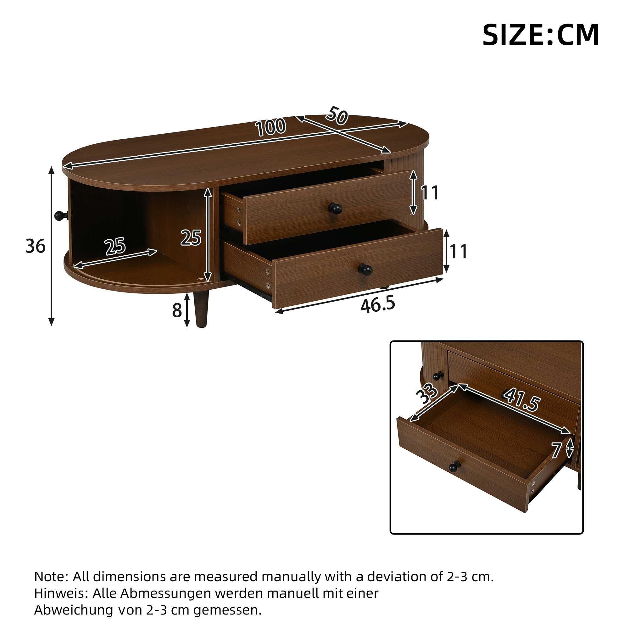Table basse ovale avec deux portes coulissantes, coins arrondis – Image 2