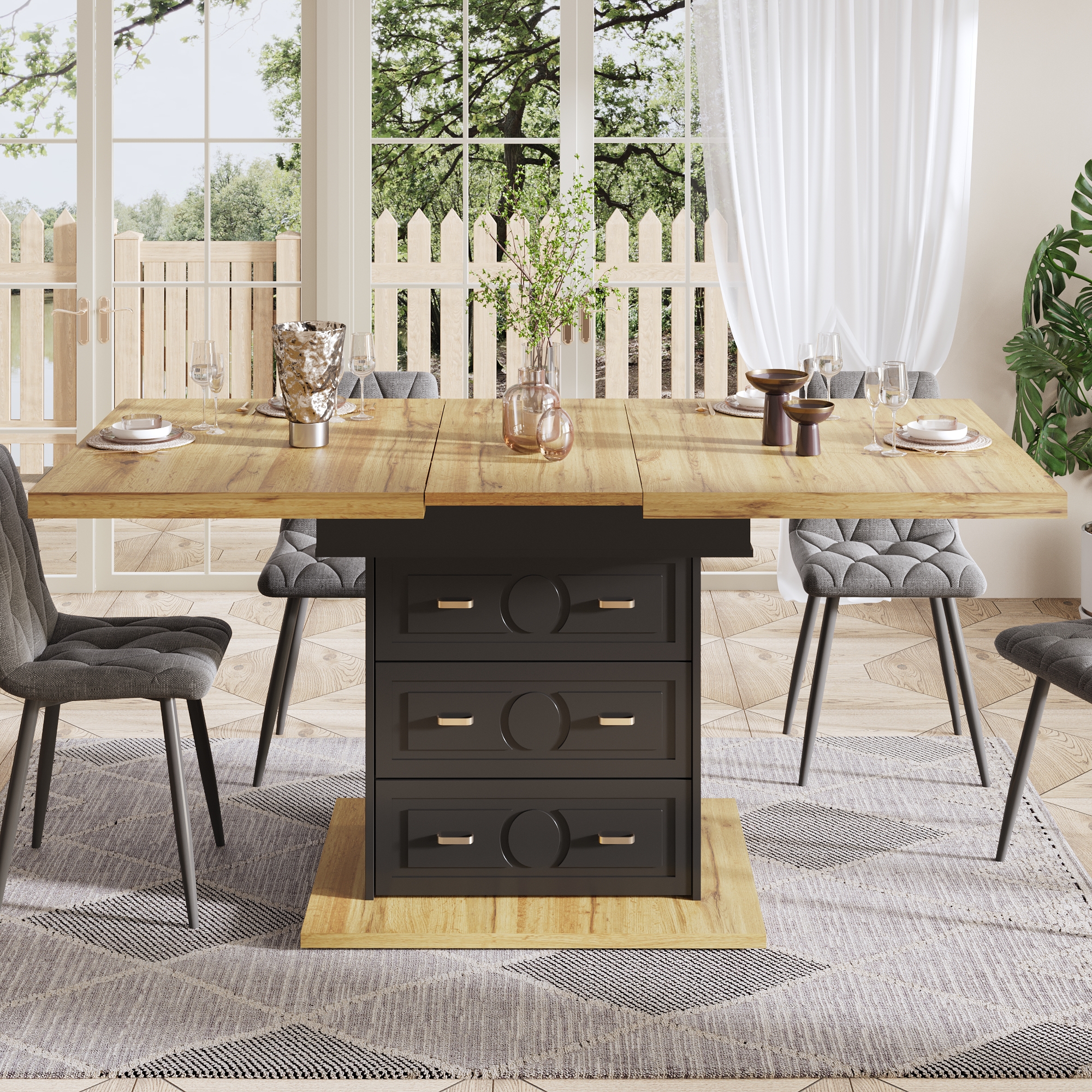 Extendable Dining Table - Wooden 110-140 X 80 X 75 Cm - For Kitchen, Room — image 3