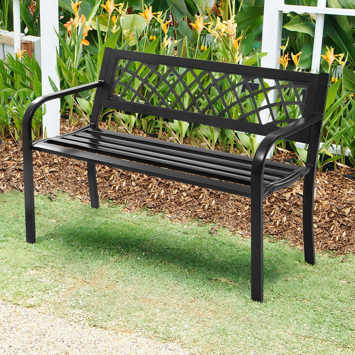 Banc avec cadre en acier pour l'extérieur