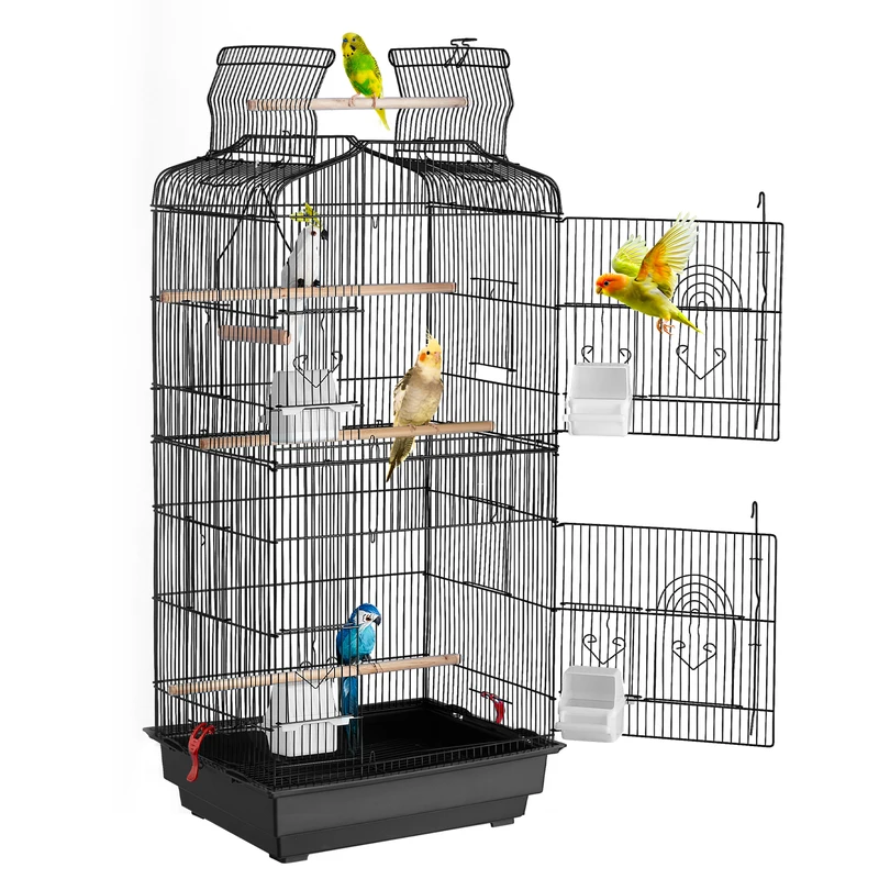 SucceBuy Open Top Large Parrot Bird Cage Hanging Bird Cage for Kinds of Birds Travel Pet Flight Birdcage with Swing and Perch 4