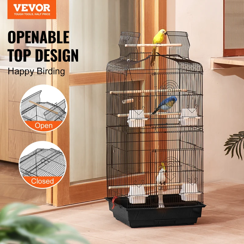 SucceBuy Open Top Large Parrot Bird Cage Hanging Bird Cage for Kinds of Birds Travel Pet Flight Birdcage with Swing and Perch 8