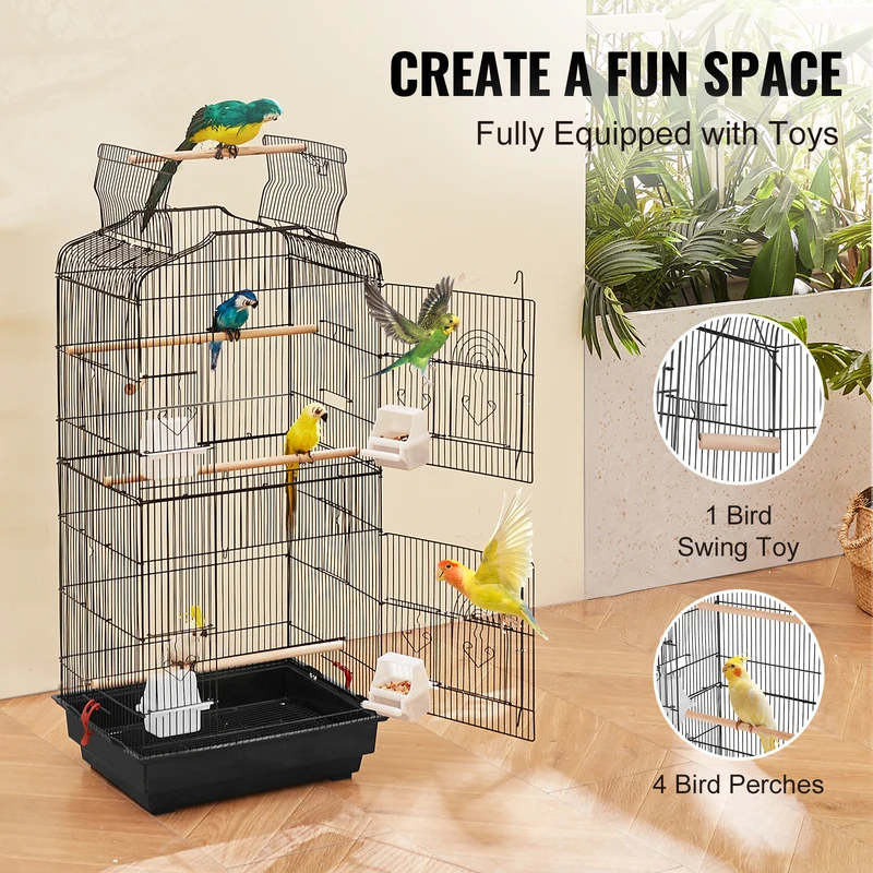 SucceBuy Open Top Large Parrot Bird Cage Hanging Bird Cage for Kinds of Birds Travel Pet Flight Birdcage with Swing and Perch 3