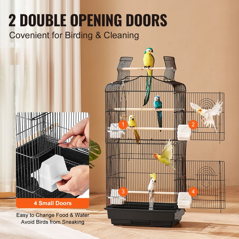 SucceBuy Open Top Large Parrot Bird Cage Hanging Bird Cage for Kinds of Birds Travel Pet Flight Birdcage with Swing and Perch 7
