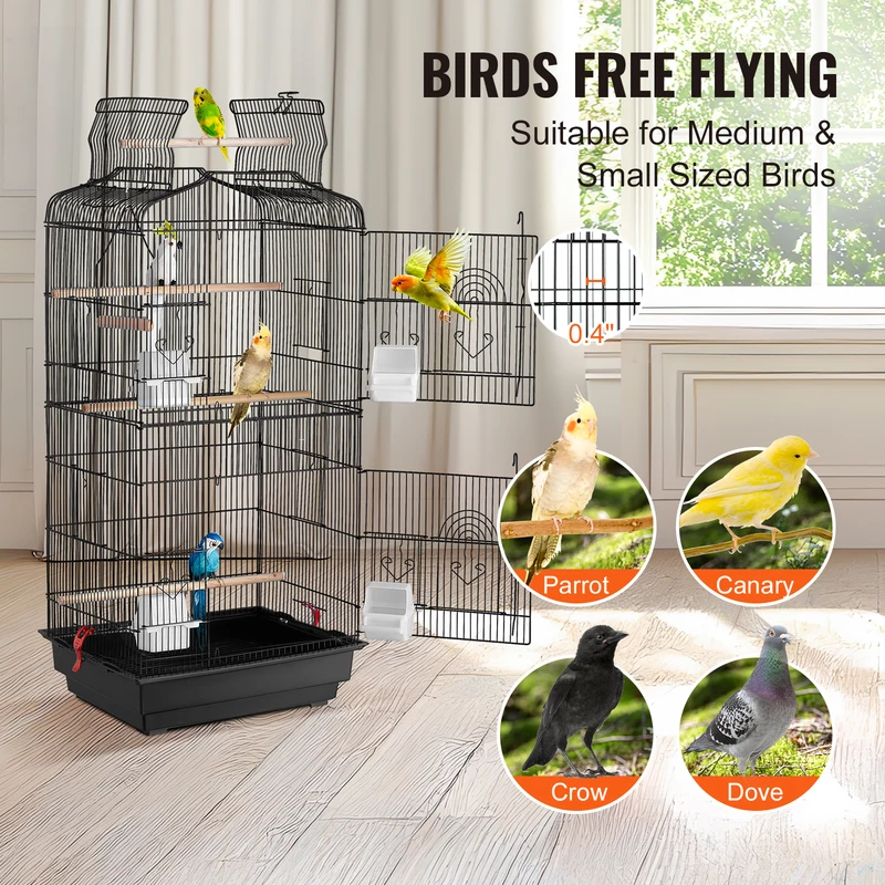 SucceBuy Open Top Large Parrot Bird Cage Hanging Bird Cage for Kinds of Birds Travel Pet Flight Birdcage with Swing and Perch 6