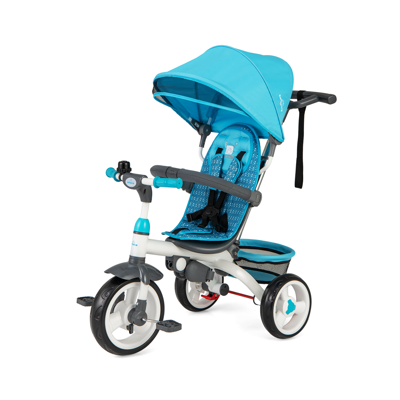 Tricycle poussette amovible 5 en 1 avec auvent rond - bleu – Image 2