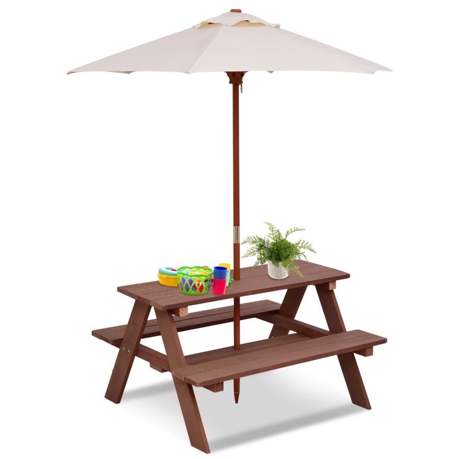 Outdoor 4-Seat Kid's Picnic Table Bench With Umbrella