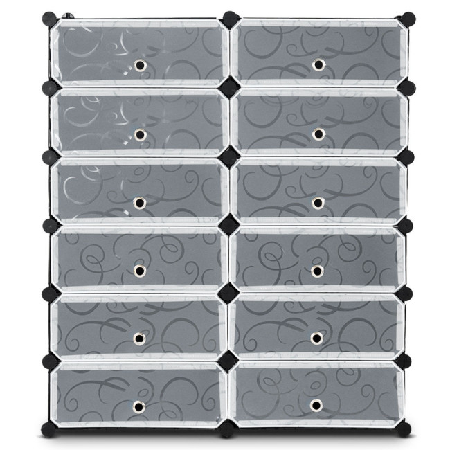 12-Cube DIY Portable Plastic Shoe Rack With Transparent Doors-Black thumbnail 5