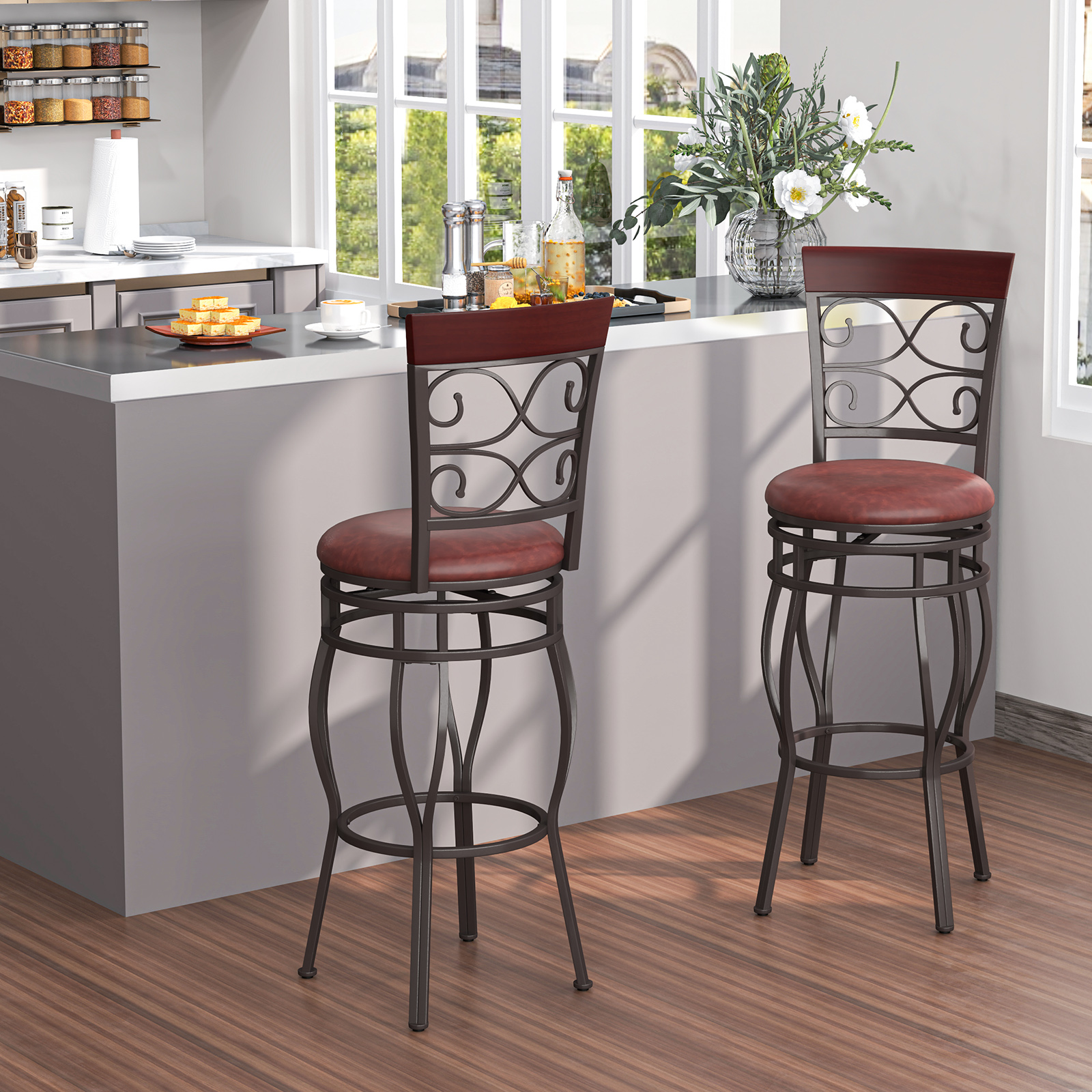 PU Leather Swivel Bar Stools, picture 2 of 4