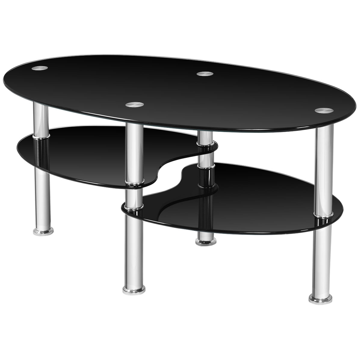 Table basse d'appoint ovale en verre trempé, noir – Image 5