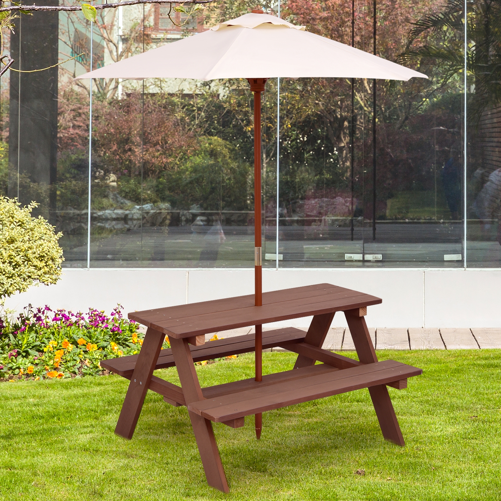 Banc de table de pique-nique extérieur 4 places pour enfants avec parapluie