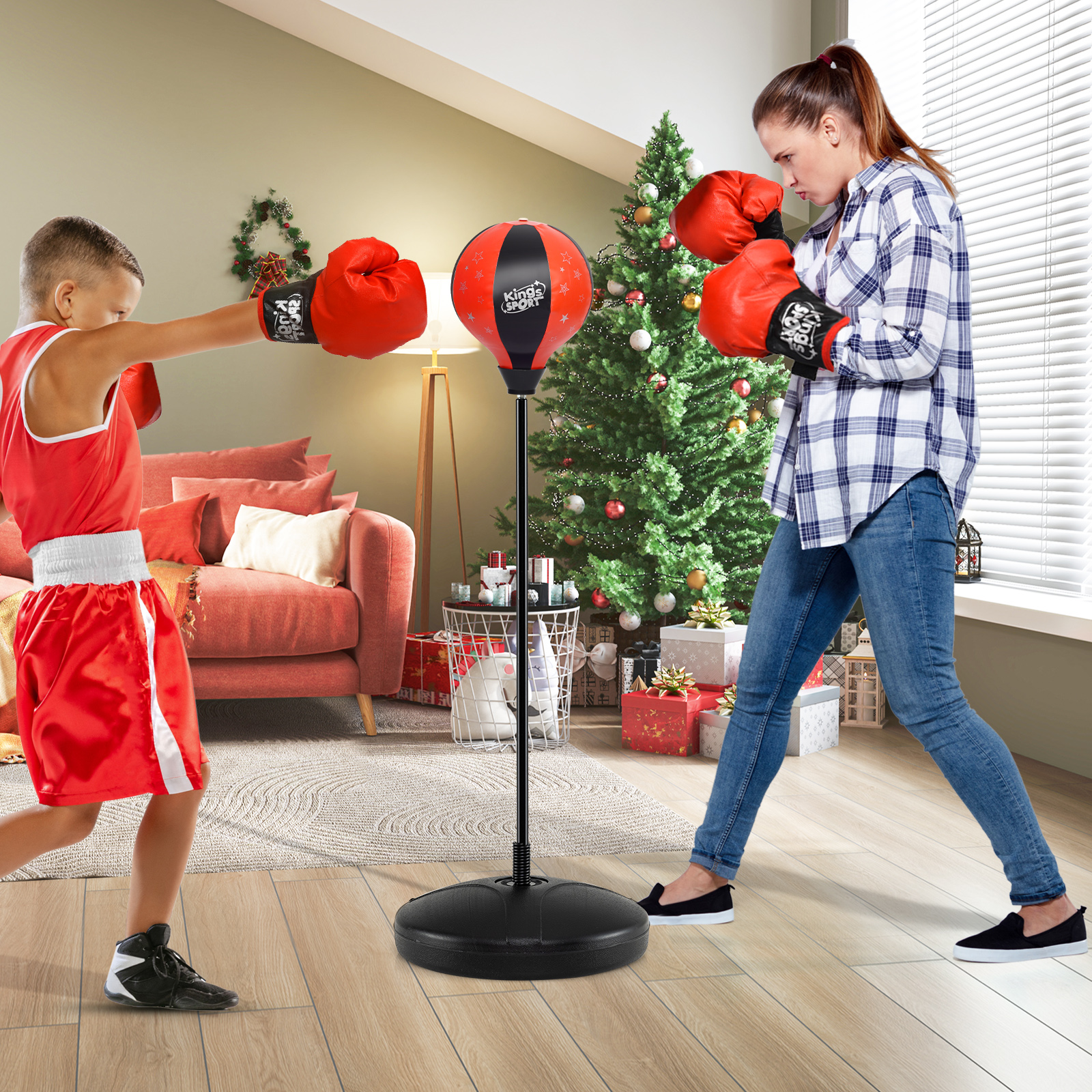 Kids Adjustable Stand Punching Bag Toy Set With Boxing Glove-Red