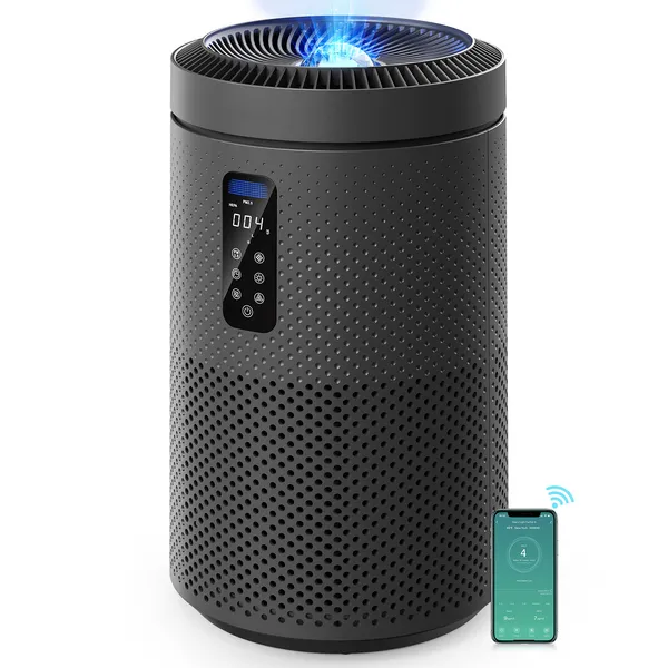 Black Large Room Air Purifier, Smart WiFi, Air Quality Sensor, UV Sterilization, Washable Filter & Star Projector, Covers Up To 1782 Sq.Ft For Whole F
