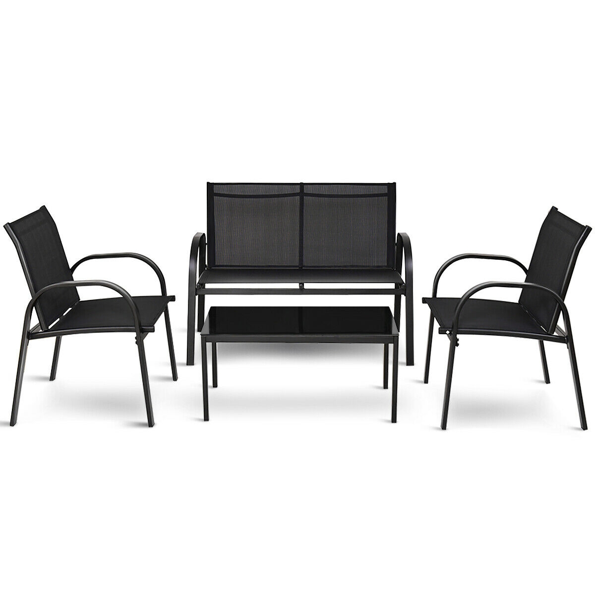 4 Pieces Patio Furniture Set With Glass Top Coffee Table-Black — foto 4