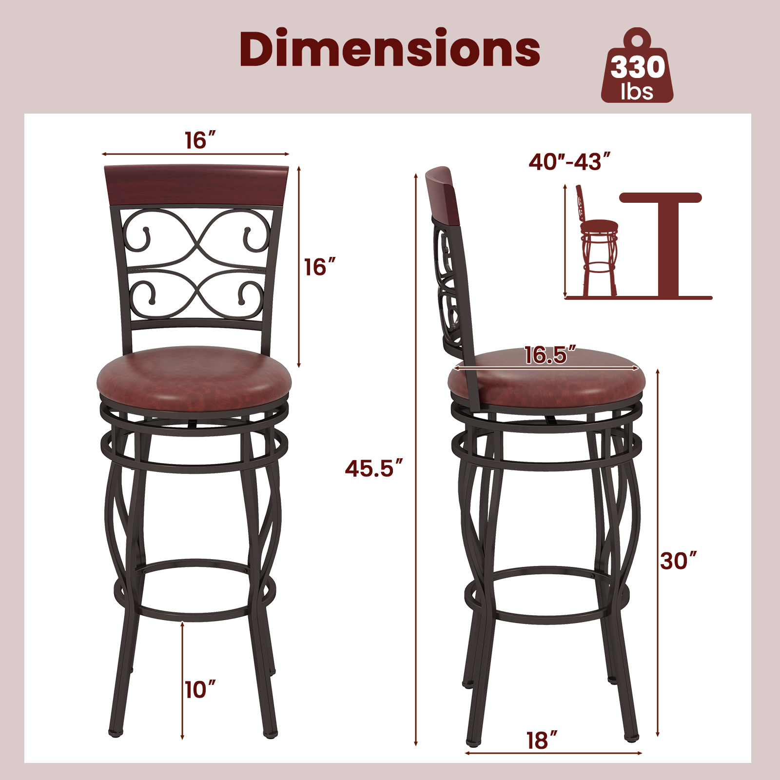 PU Leather Swivel Bar Stools, picture 4 of 4