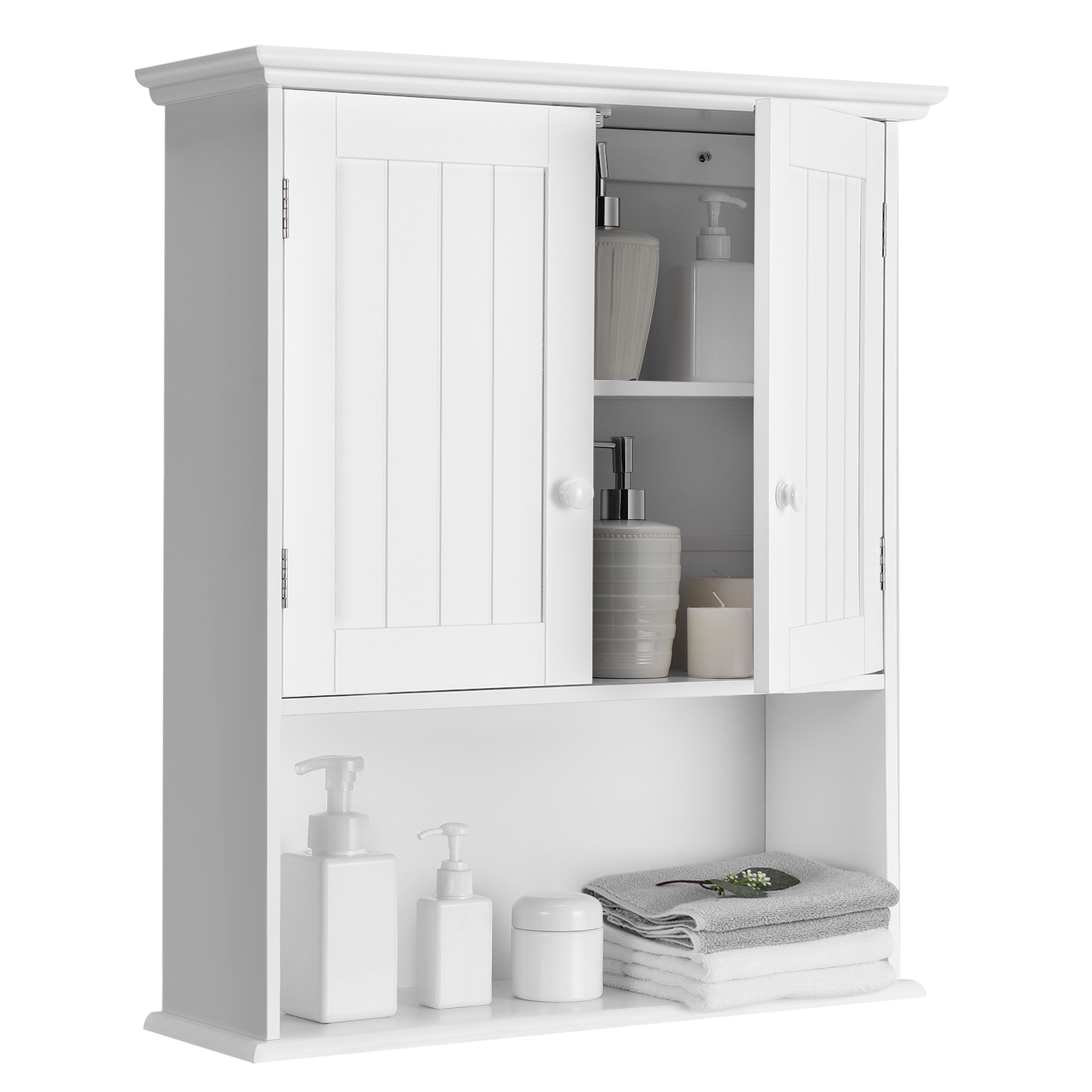 2-Door Wall Mount Bathroom Storage Cabinet With Open Shelf-White thumbnail 3