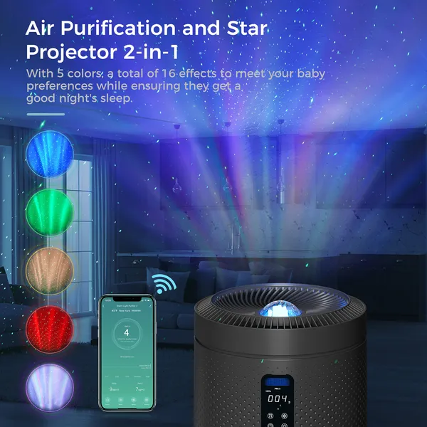 Purificateur d'air noir pour grande pièce, wifi intelligent – Image 4