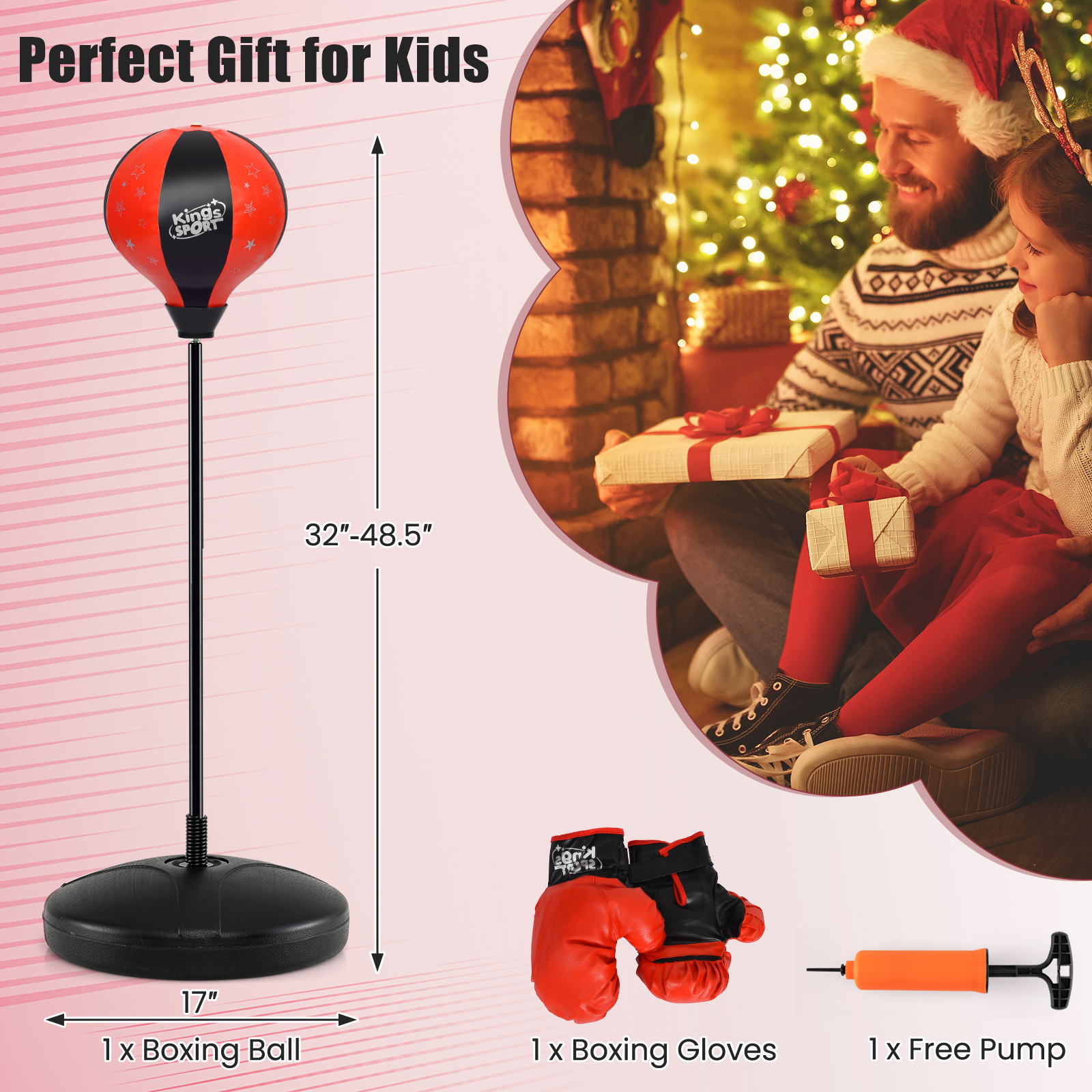 Kids Adjustable Stand Punching Bag Toy Set With Boxing Glove-Red 4