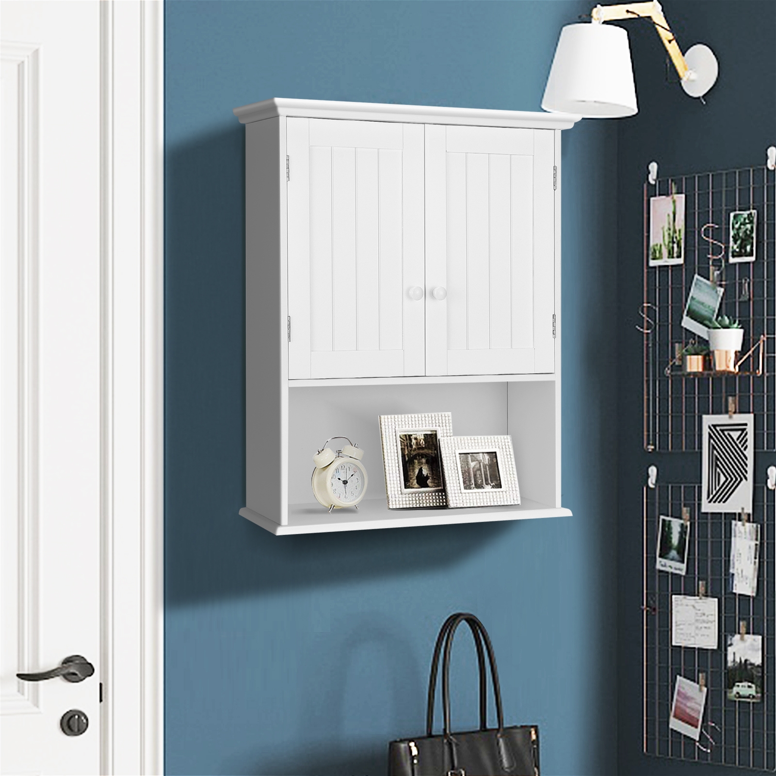 2-Door Wall Mount Bathroom Storage Cabinet With Open Shelf-White thumbnail 4