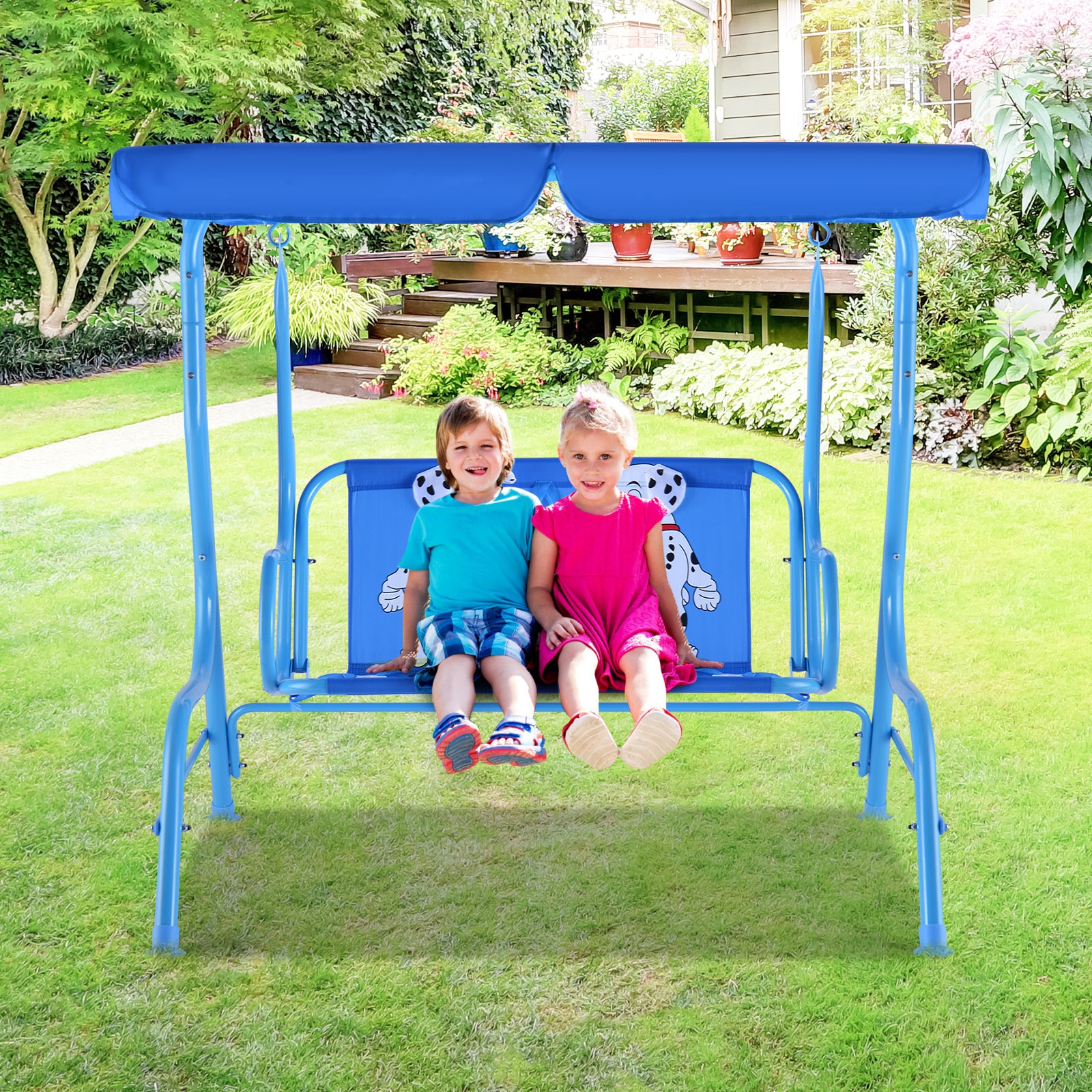 Outdoor Kids Patio Swing Bench With Canopy 2 Seats