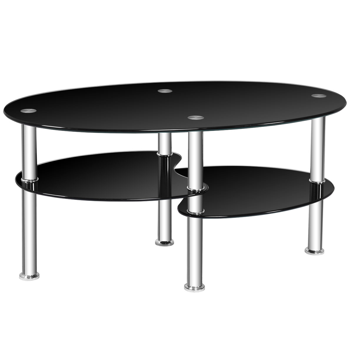 Table basse d'appoint ovale en verre trempé, noir – Image 4