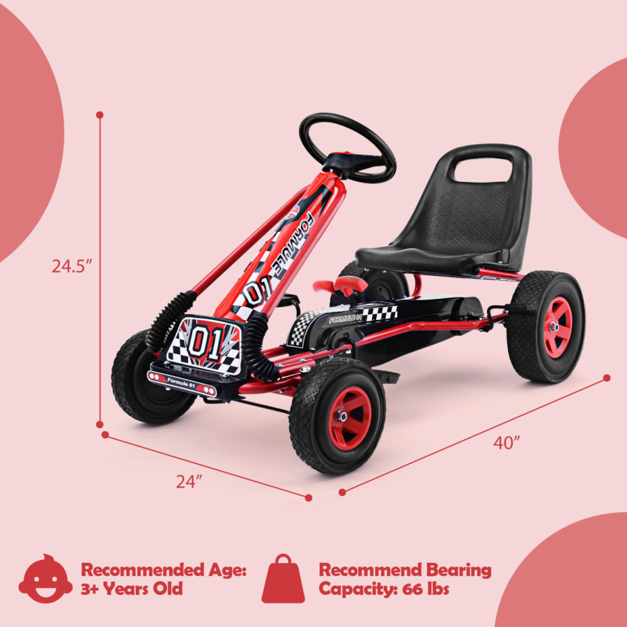 4 Wheels Kids Ride On Pedal Powered Bike Go Kart Racer Car Outdoor Play Toy-Red
