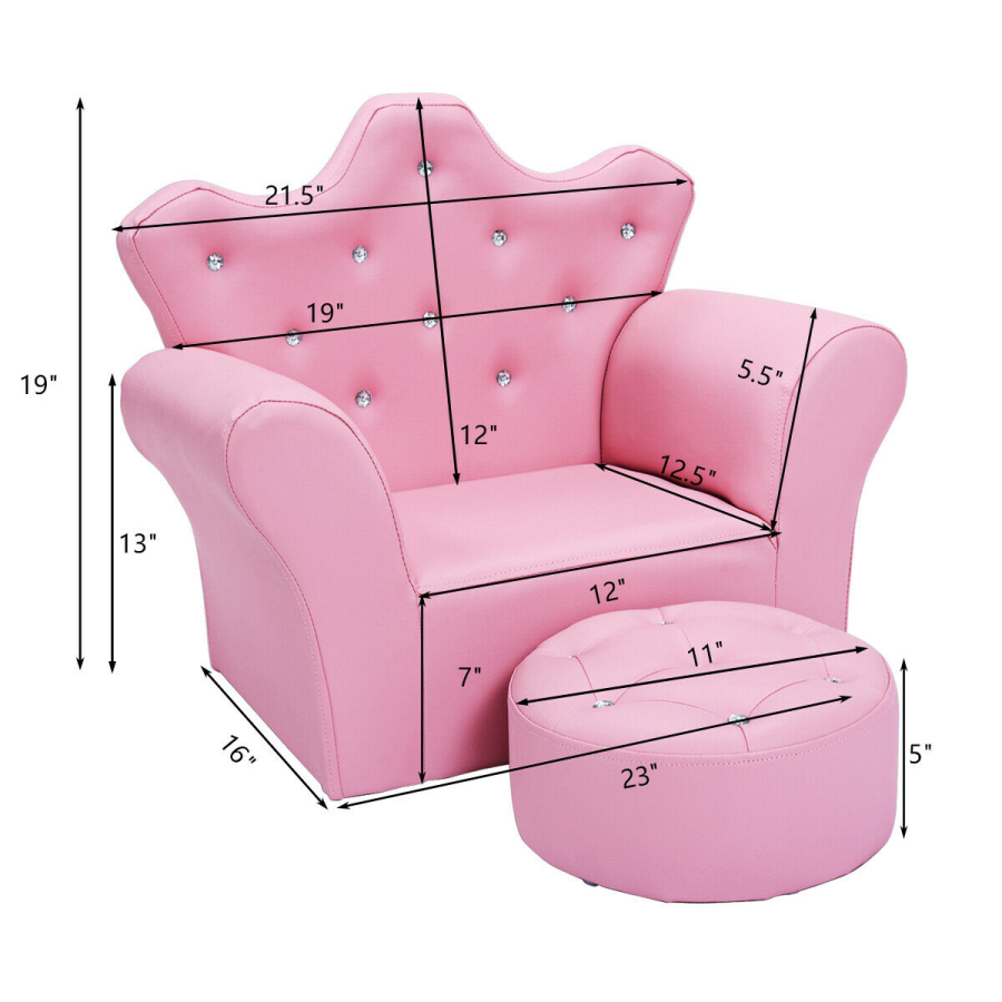 Pink Kids Sofa Armrest Couch With Ottoman-Pink